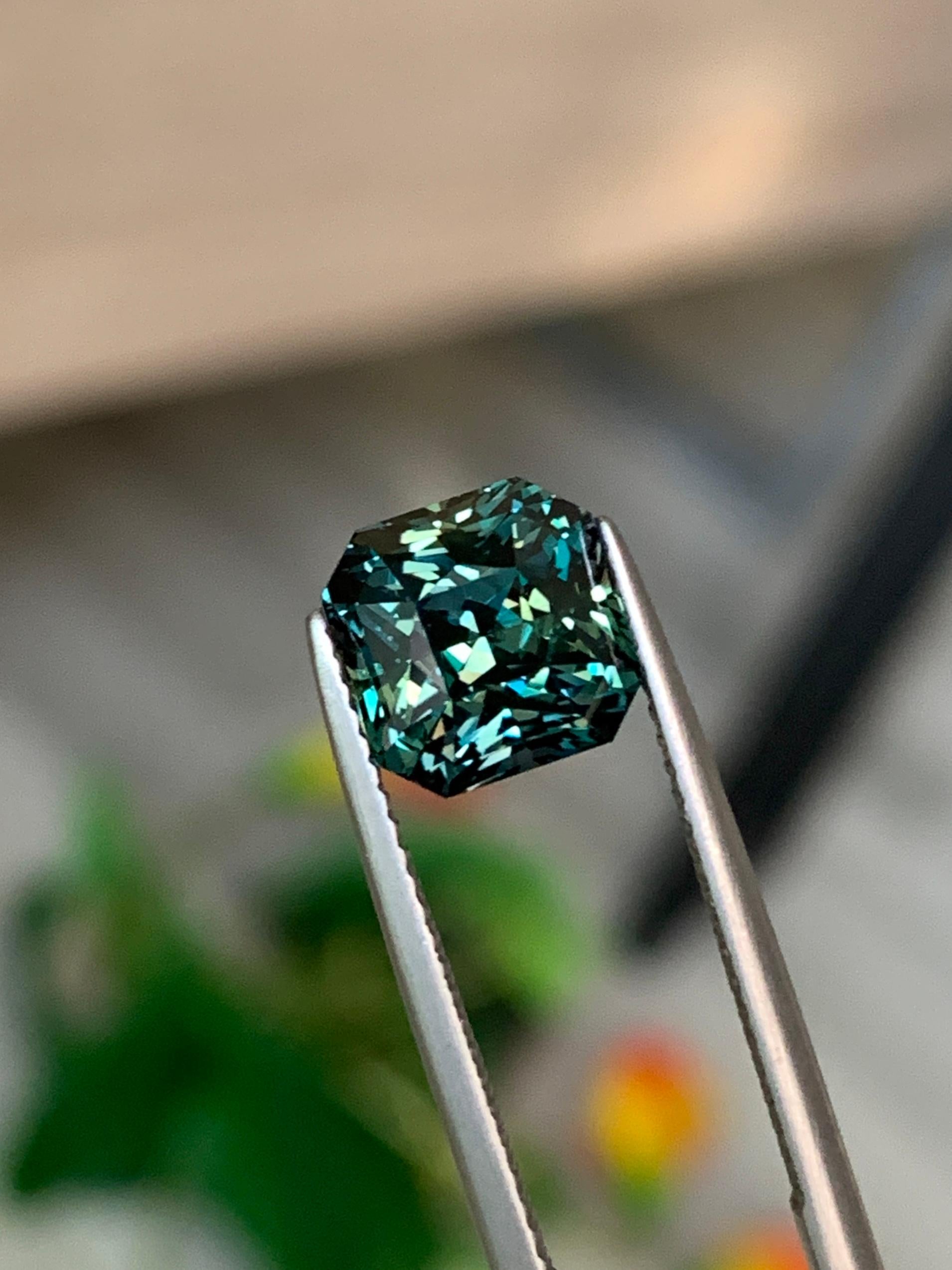 Octagon Cut AIGS Certified 5.19 Cts Unheated Premium Quality Rare Natural Teal Sapphire  For Sale