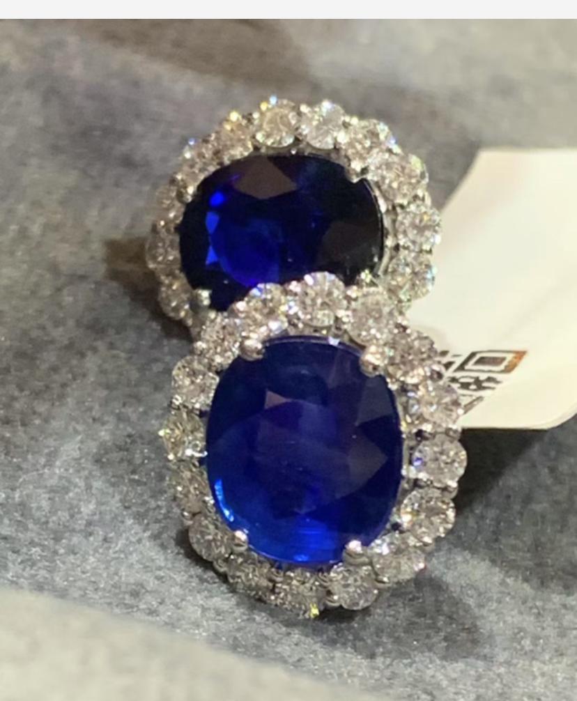 AIGS zertifiziert 6,00 Karat Königsblaue Saphire Diamanten 18K Gold Ohrringe Damen im Angebot