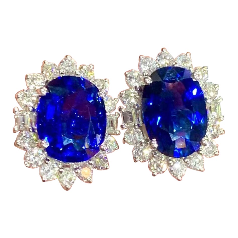AIGS zertifiziert 6,00 Karat Königsblaue Saphire Diamanten 18K Gold Ohrringe