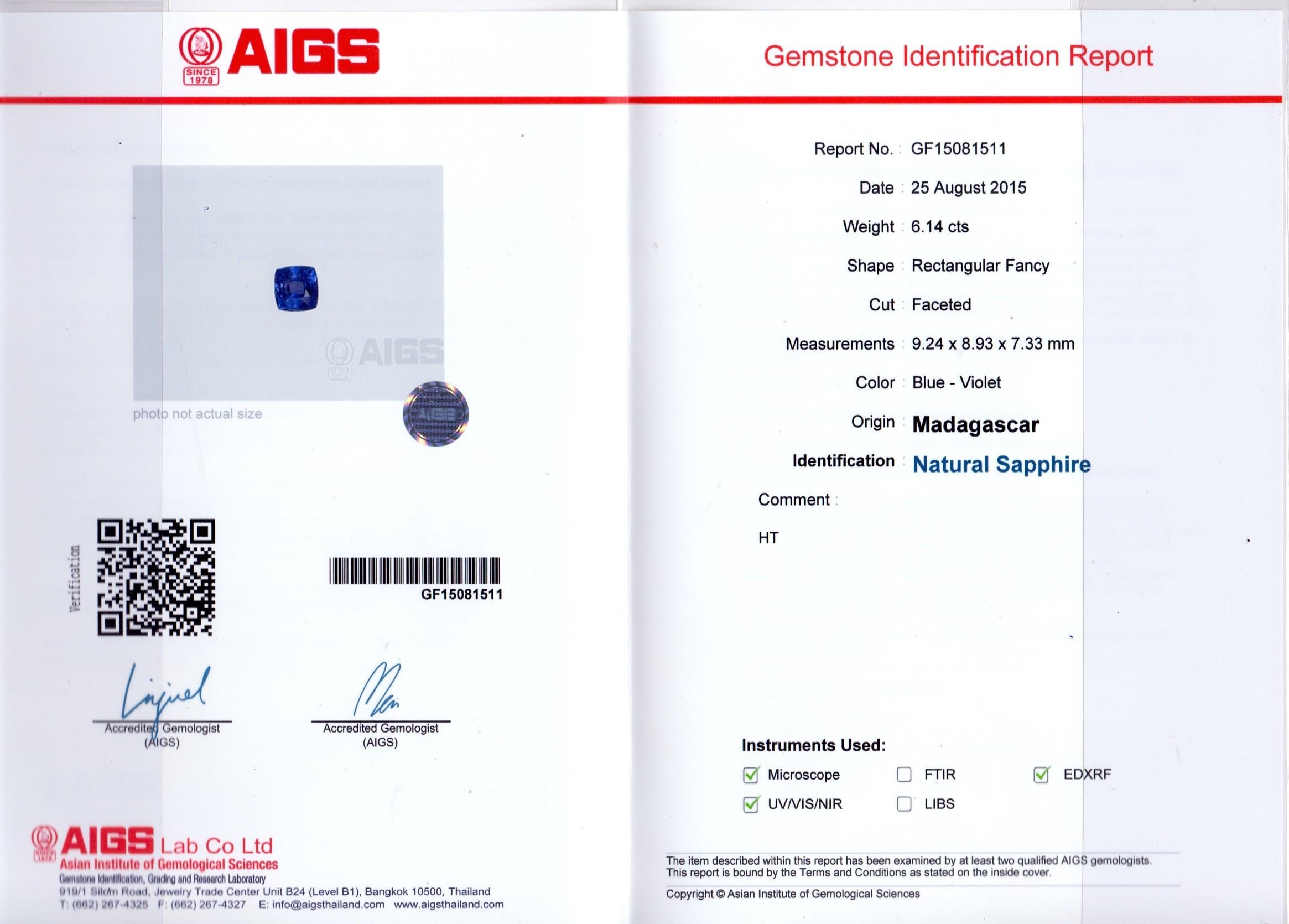 AIGS zertifizierter 6,14 Karat Saphir-Diamantenring aus 18 Karat Weißgold 4