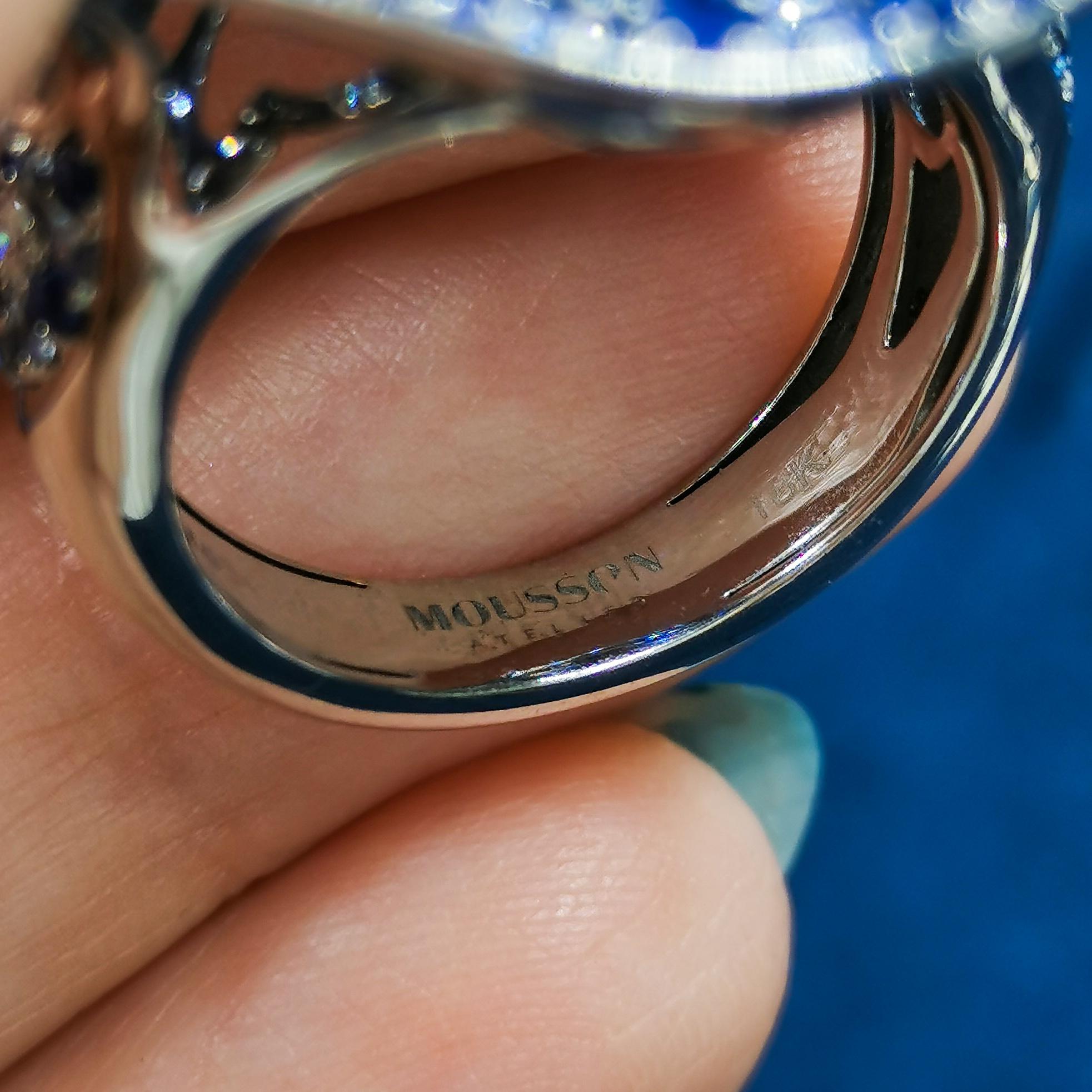 AIGS zertifizierter 6,14 Karat Saphir-Diamantenring aus 18 Karat Weißgold Damen