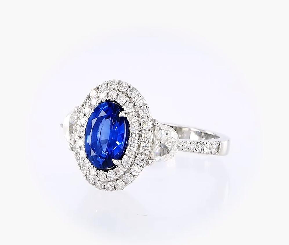 Oval Cut AIGS Certified Ceylon Ruby Diamond Ring For Sale