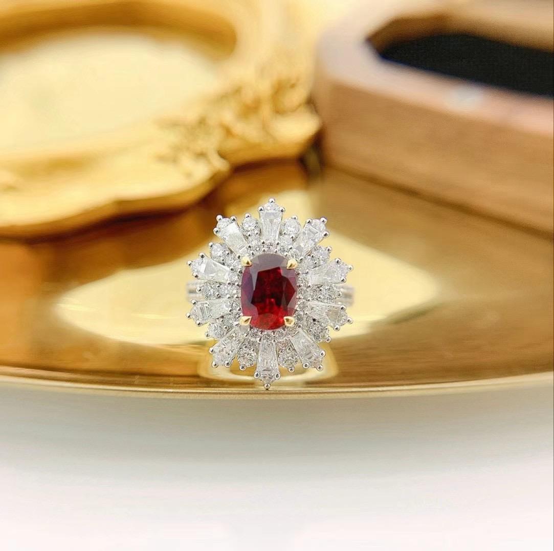 AIGS Certified Mozambique Pigeon Blood Ruby Cocktail Ring with Diamonds

1  Ruby - 1.22 CT
Origin：Mozambique / Pigeon Blood / No Heating
AIGS Certification

Diamonds - 1.47 CT
Total Weight - 6.06 GM
