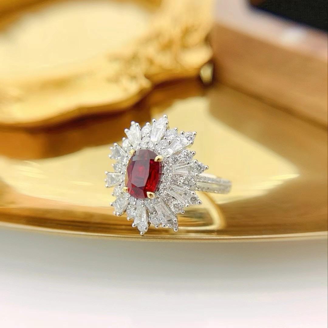 Cushion Cut AIGS Certified Mozambique Pigeon Blood Ruby Cocktail Ring with Diamonds For Sale