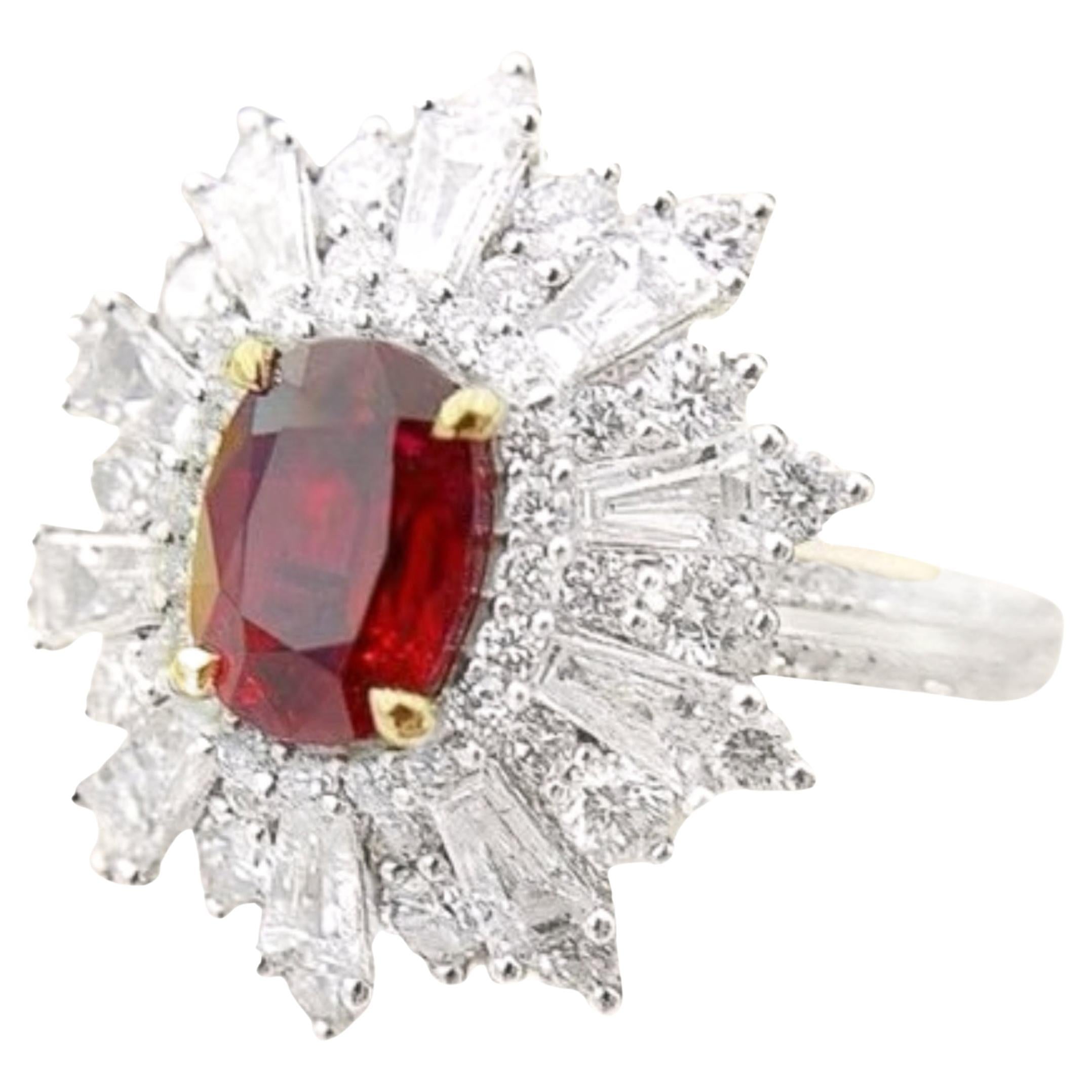 AIGS Certified Mozambique Pigeon Blood Ruby Cocktail Ring with Diamonds