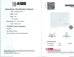 Unheated Padparadscha Sapphire Stone 0.70 cts in 14KRG Pendant w Dia/AIGS Report