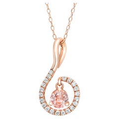 AIGS Certified 0.70 Carat Padparadscha Sapphire Diamond 14K Rose Gold Pendant