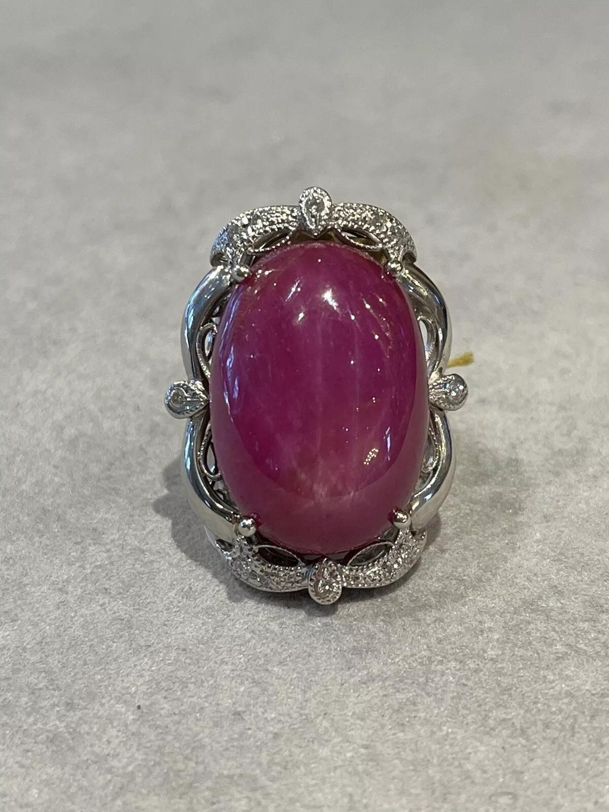AIGS Certified Star Ruby 38.34 carats No Heat Burma Ring in Platinum In Excellent Condition For Sale In La Jolla, CA