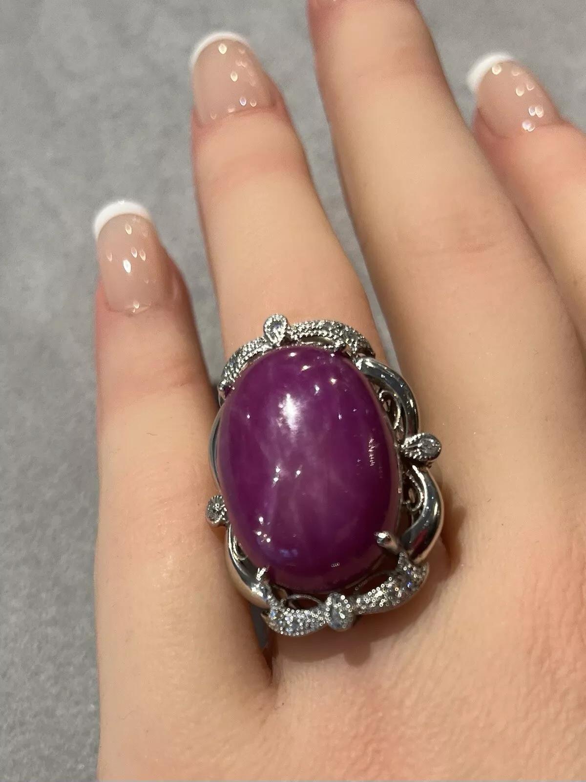 Women's AIGS Certified Star Ruby 38.34 carats No Heat Burma Ring in Platinum For Sale