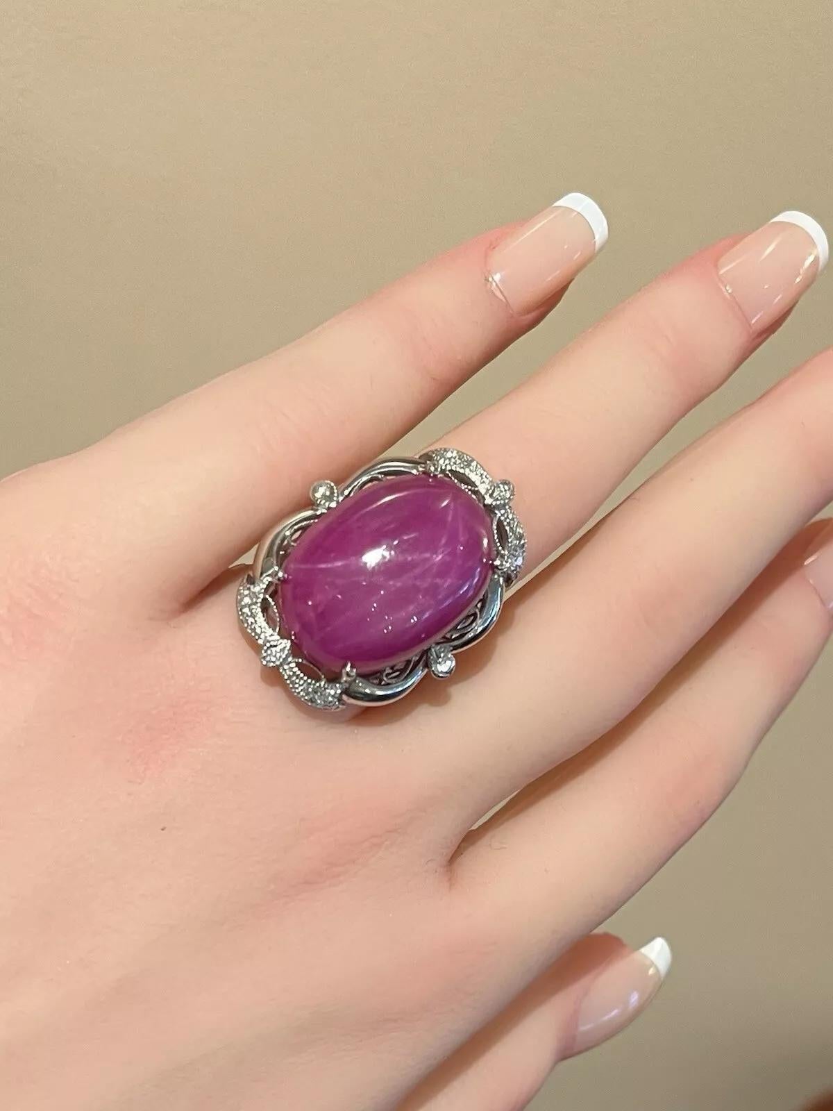 AIGS Certified Star Ruby 38.34 carats No Heat Burma Ring in Platinum For Sale 1