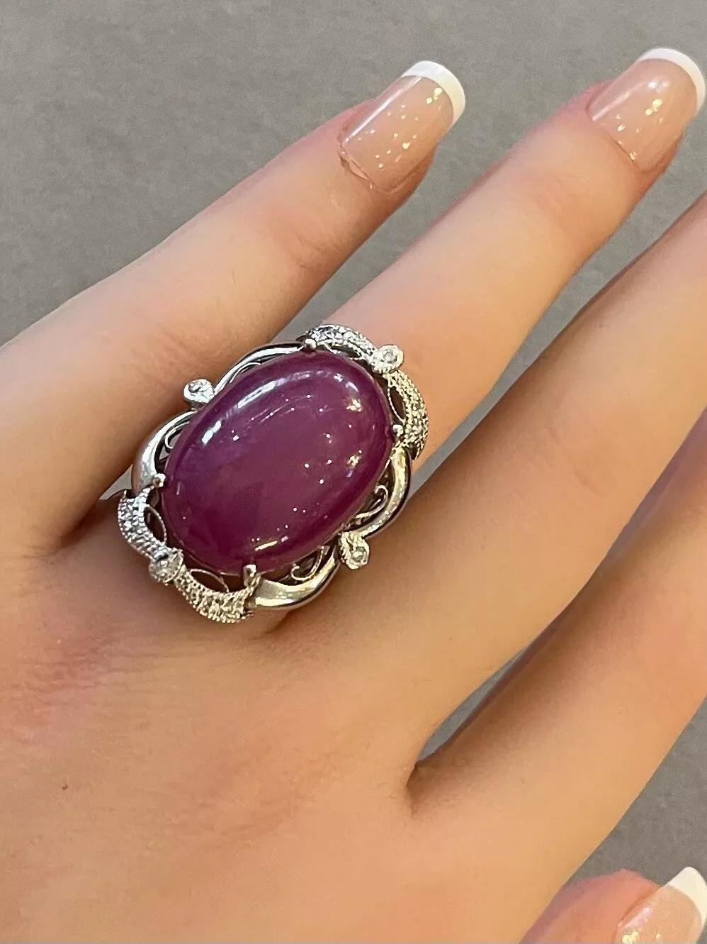 AIGS Certified Star Ruby 38.34 carats No Heat Burma Ring in Platinum For Sale 2