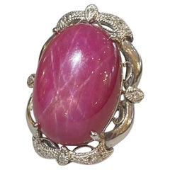 Bague de Birmanie en platine avec rubis étoilé certifié AIGS de 38,34 carats, sans chaleur