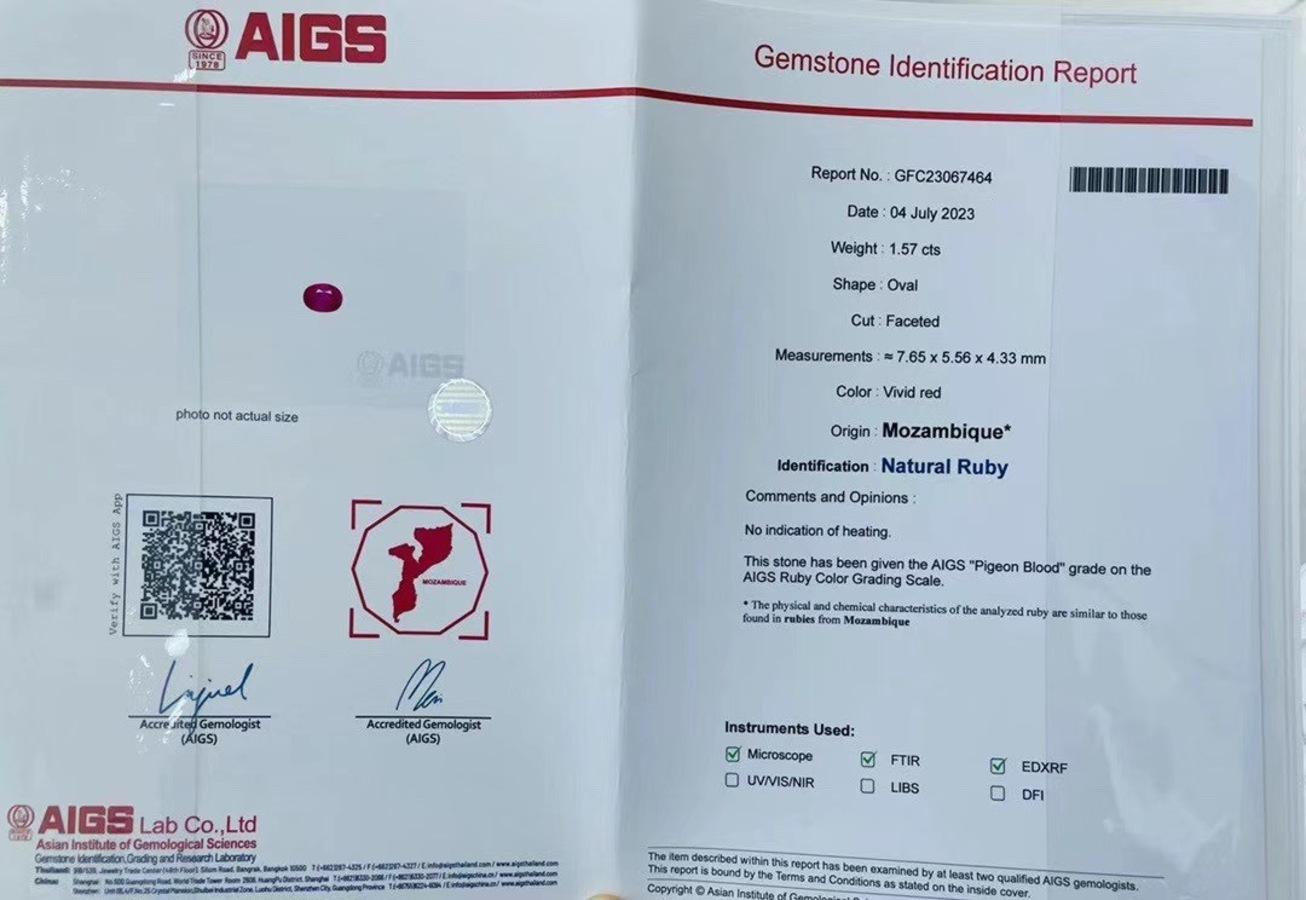 AIGS zertifizierter unerhitzter 1,57 Karat Rubin & Birnenschliff Diamantring/Anhänger im Angebot 2