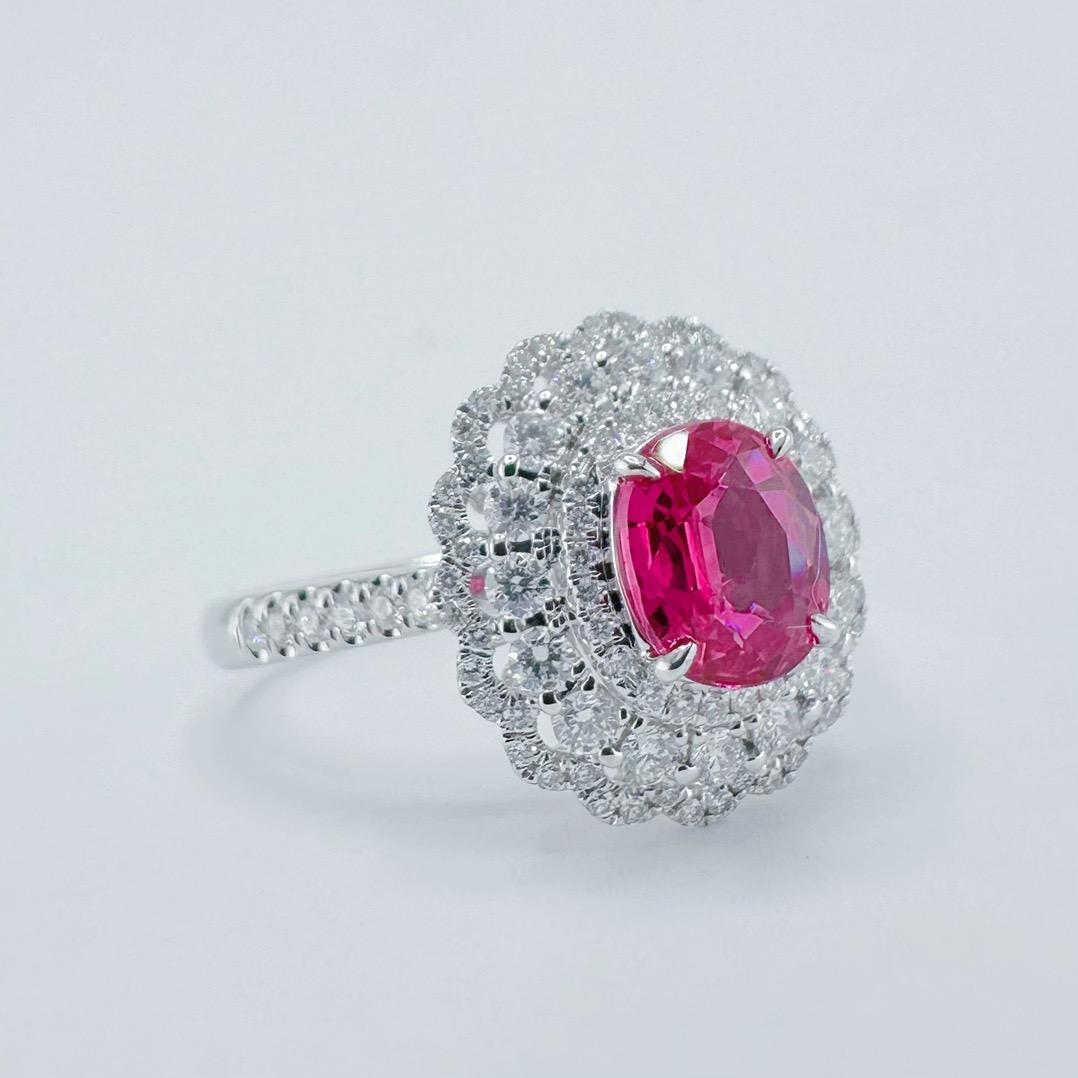 AIGS Certified Unheated Pigeon Blood Ruby Bague en or blanc 18K avec diamant en vente 3