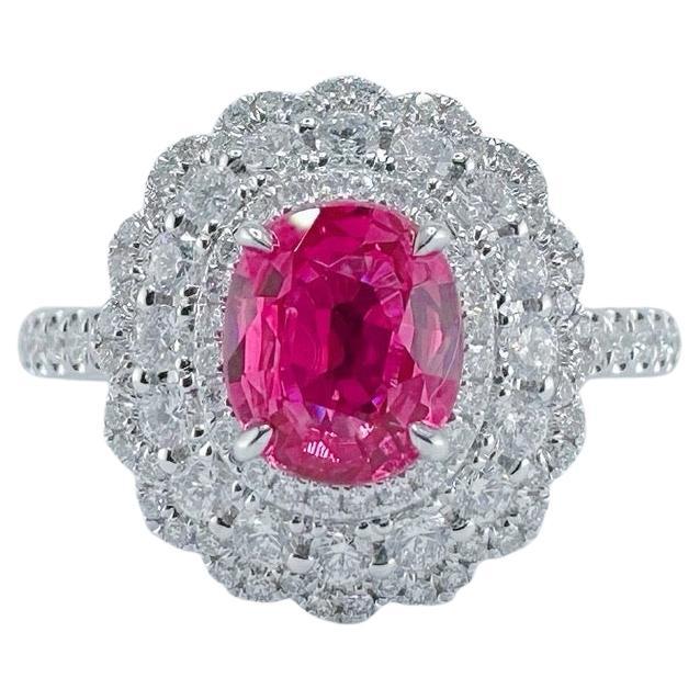 AIGS Certified Unheated Pigeon Blood Ruby Bague en or blanc 18K avec diamant en vente