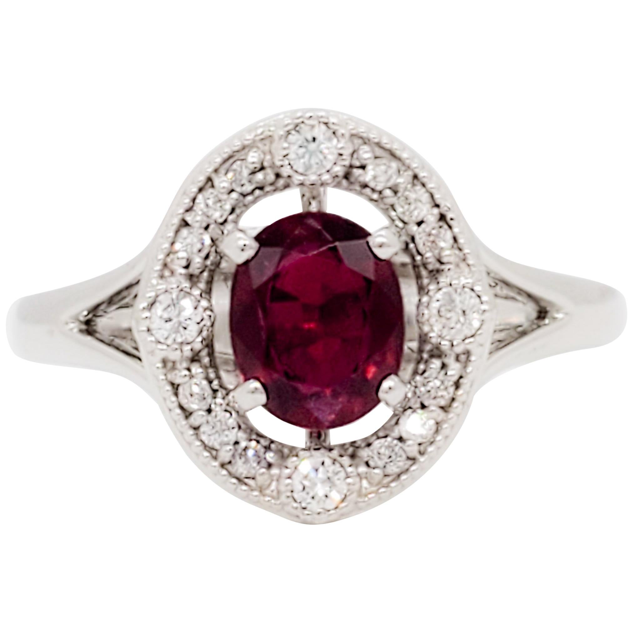 4.80 CTW Invisible Diamond and Pigeon Blood Ruby Ring Wide 18 Kt White ...