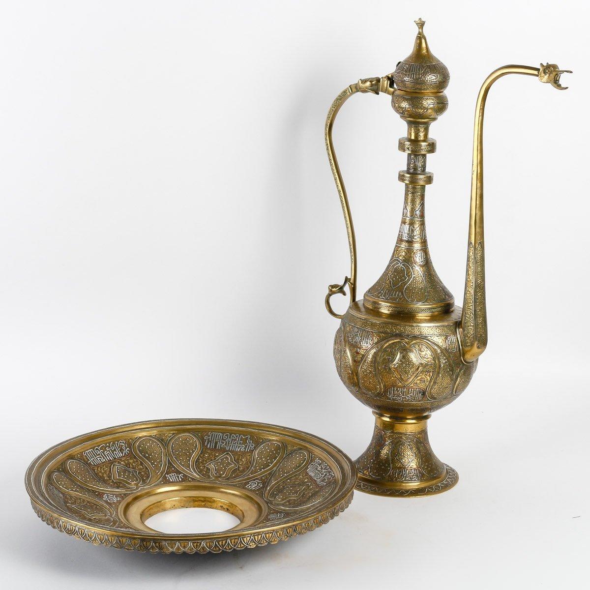 19th Century Aiguère in Brass and Silver from the XIXth Century, Syria.