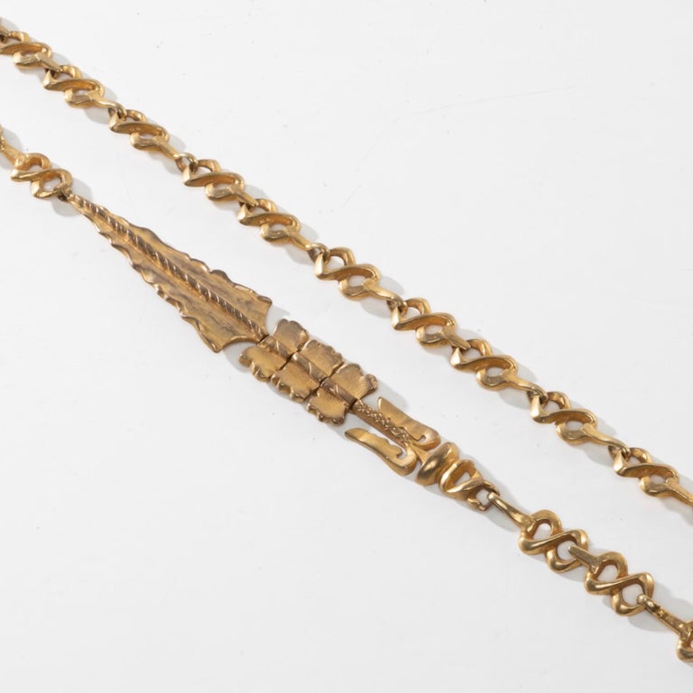 Collier Sautoir Ancien Design - Poissons Articulés En Bronze, Style Vautrin
