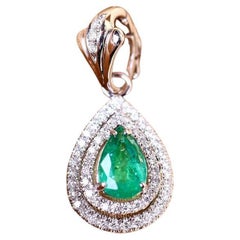 AIiG Certified 2.00 Carat Zambian Emerald Diamonds 18K Gold Pendant