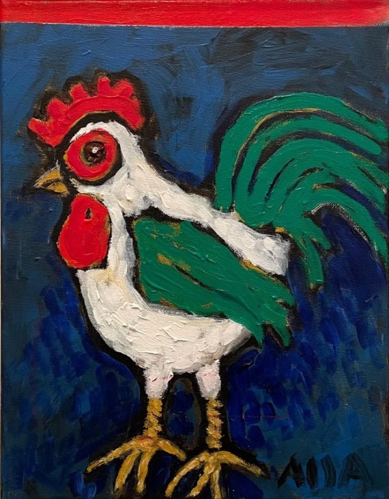 'Chick, Chick' Original Acrylic Painting by Aija Meisters For Sale 1