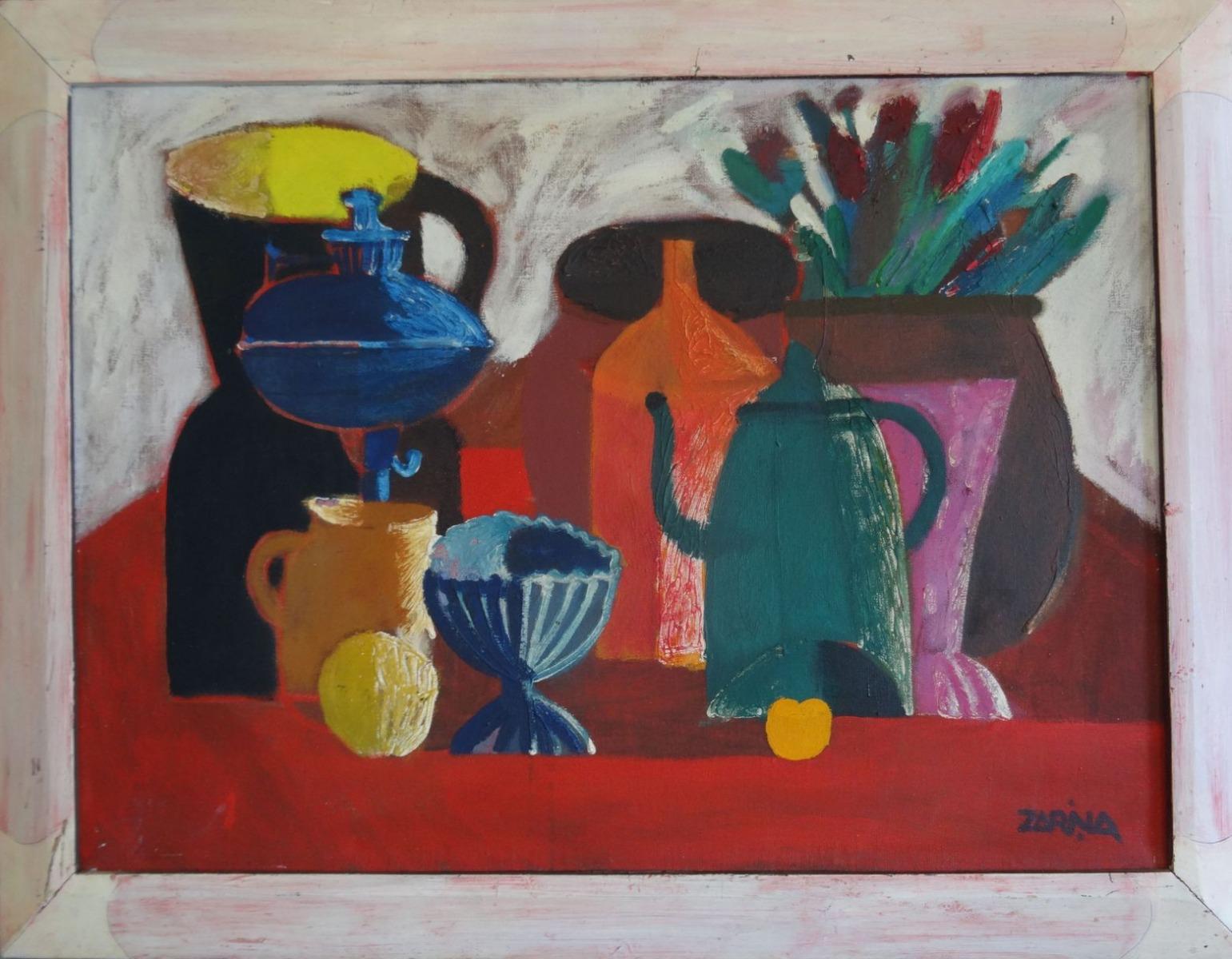 Nature morte colorée. 1981. Toile, huile, trempage, 65 x88 cm - Fauvisme Painting par Aija Zarina