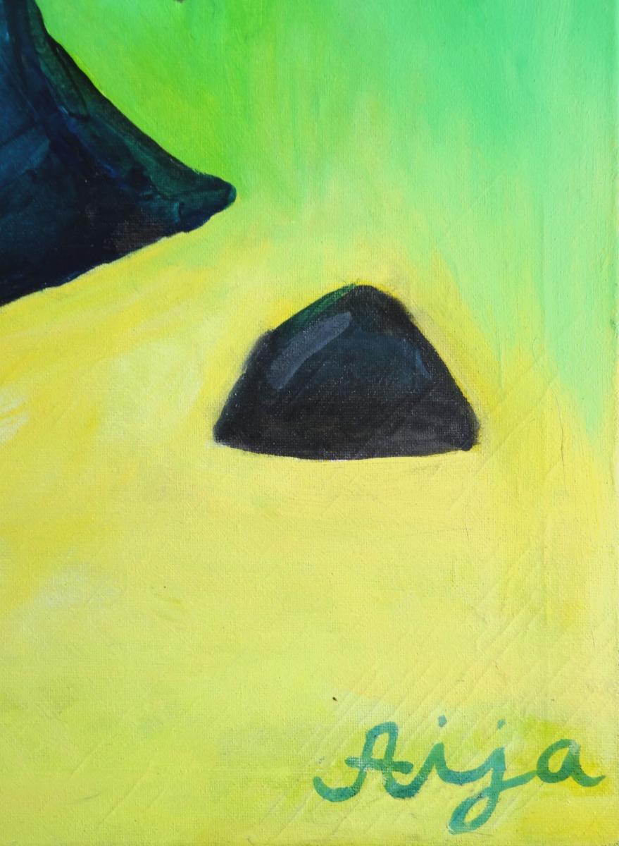 Hillfort. 2011. Olio e acrilico su tela, 100x70 cm - Abstract Painting Verde di Aija Zarina