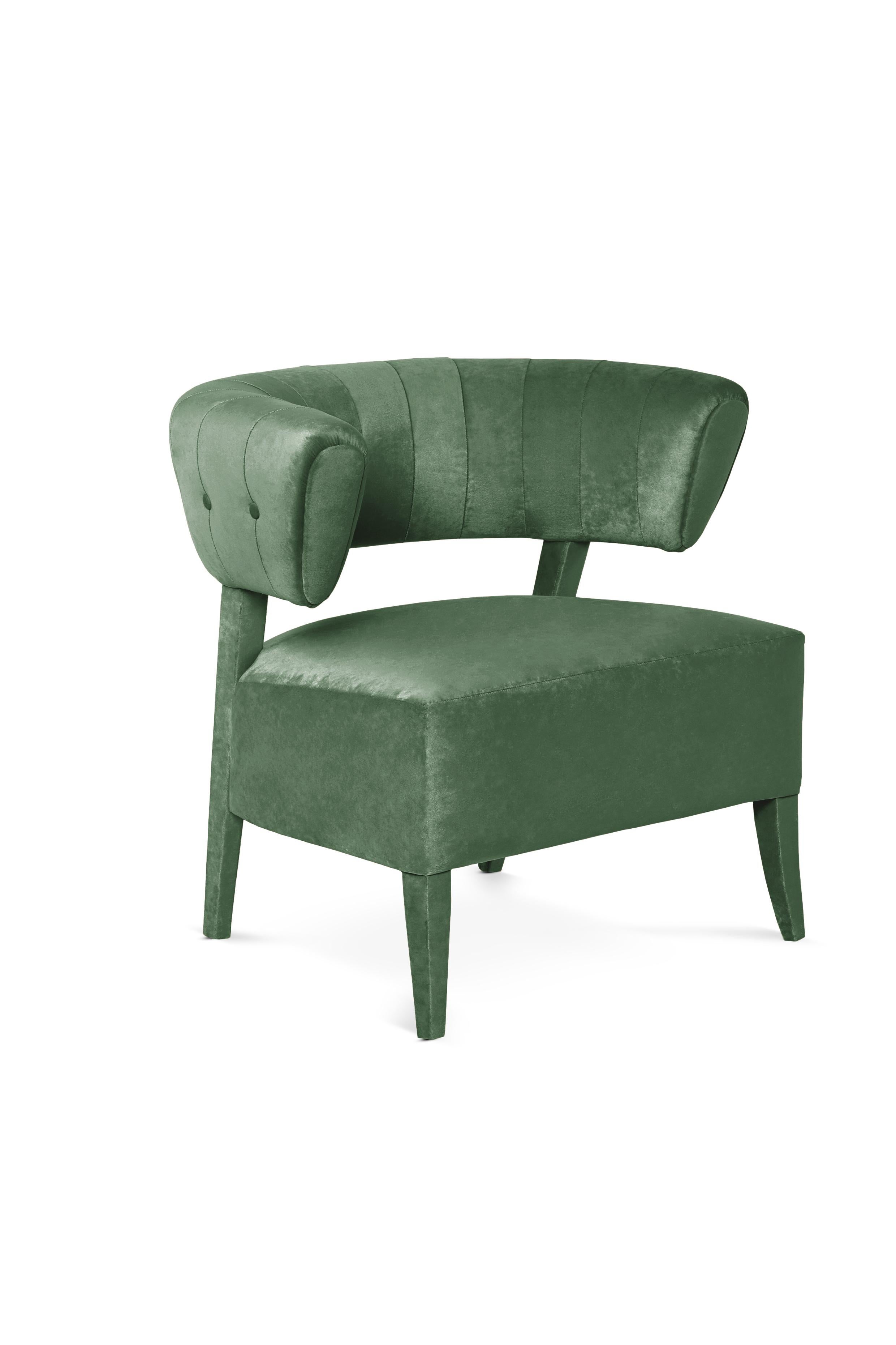 Sillón Aileen by Munna
Dimensiones: P 78 x An 82 x Al 79 cm. SH: 46 cm.
Materiales: Madera, espuma y tapicería.
Acabado: Terciopelo Trevira.

Disponible en todos los tejidos Munna excepto en Seda salvaje. Disponible en el propio cliente
material.
