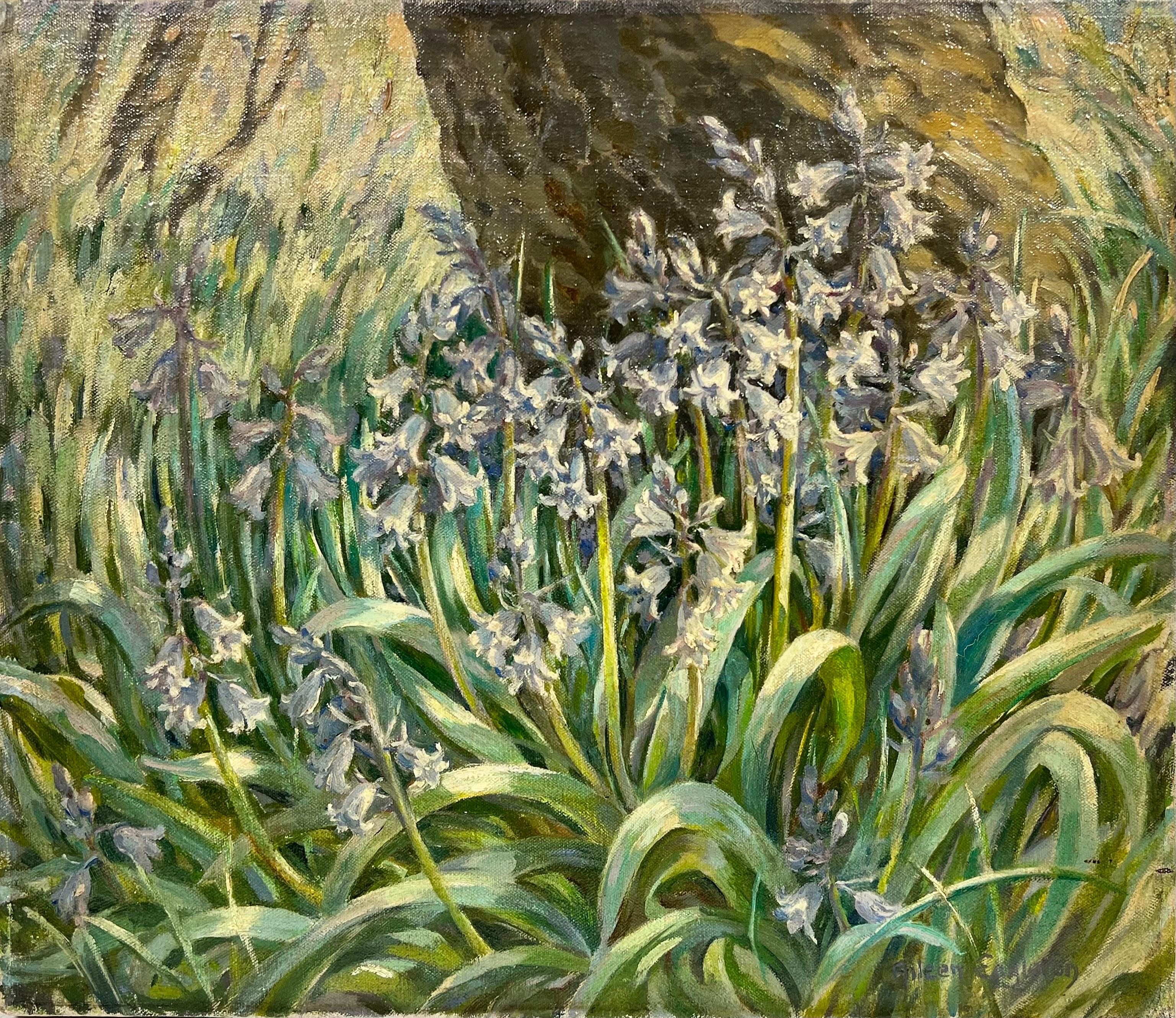 Bluebell Woodland Impressionist Oil Landscape Signed English Artist For Sale 1