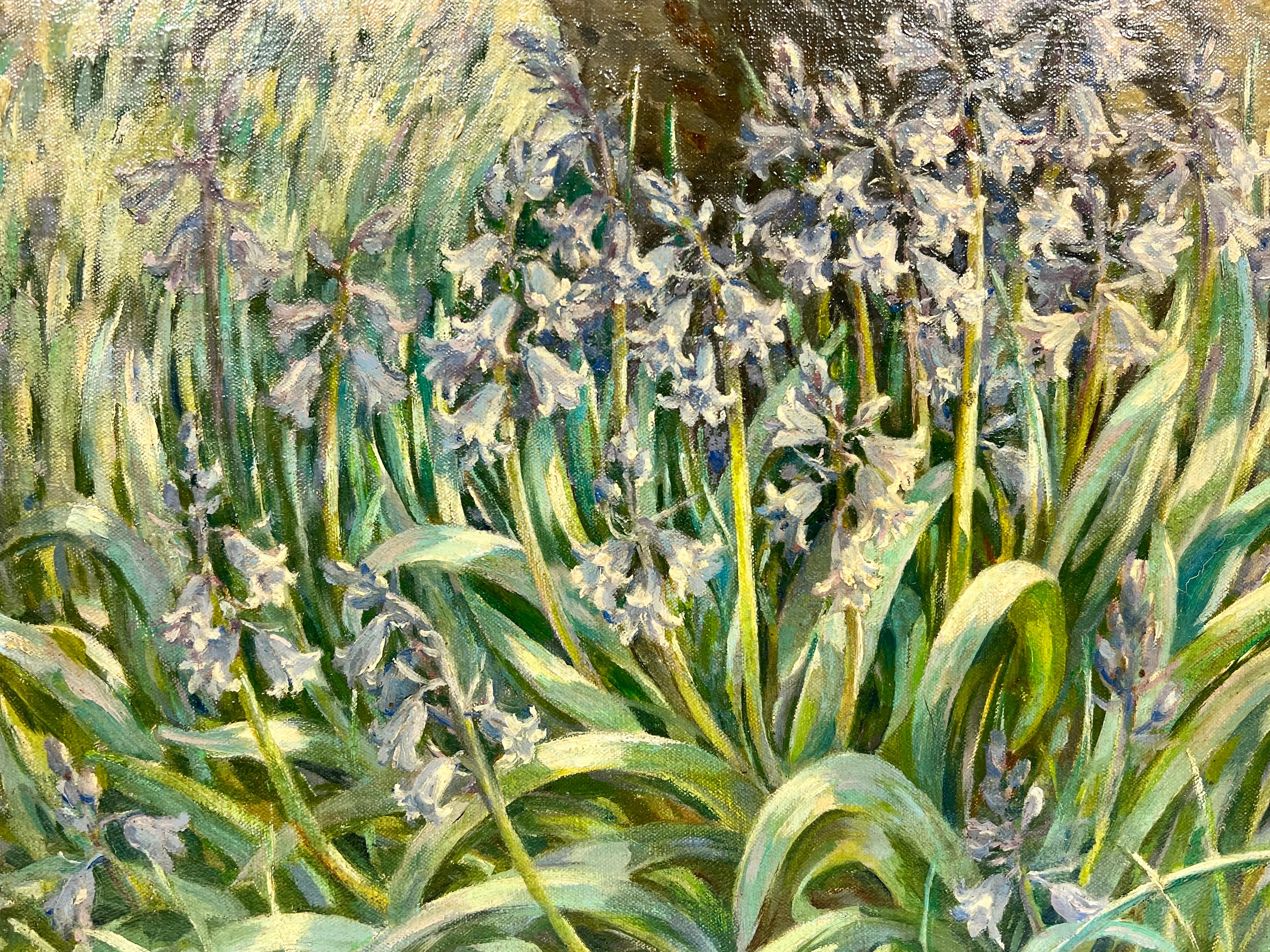 Bluebell Woodland Impressionist Oil Landscape Signed English Artist For Sale 4