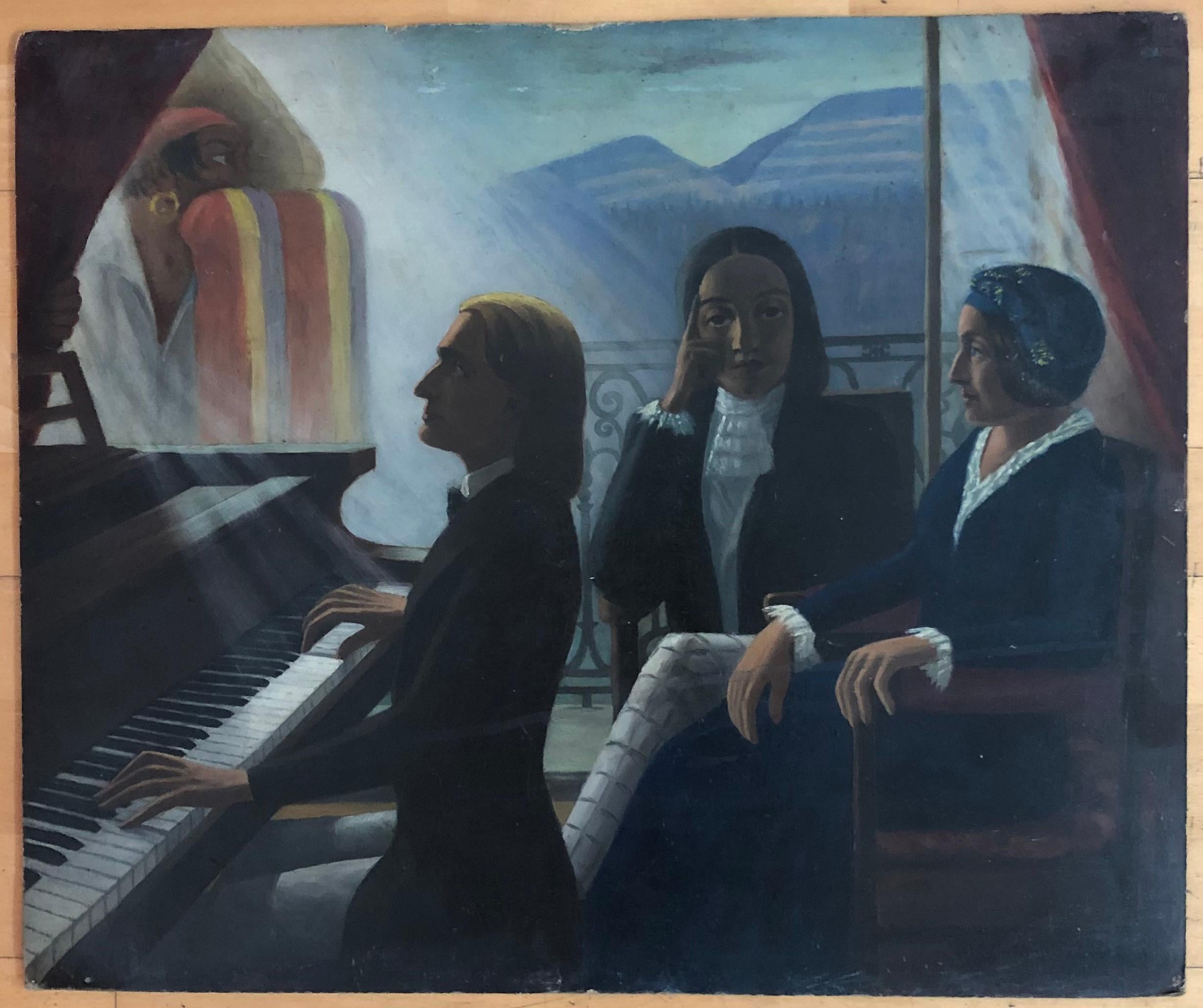 Allegoria su Liszt durante il suo soggiorno a Ginevra - Painting di Aimé Moret