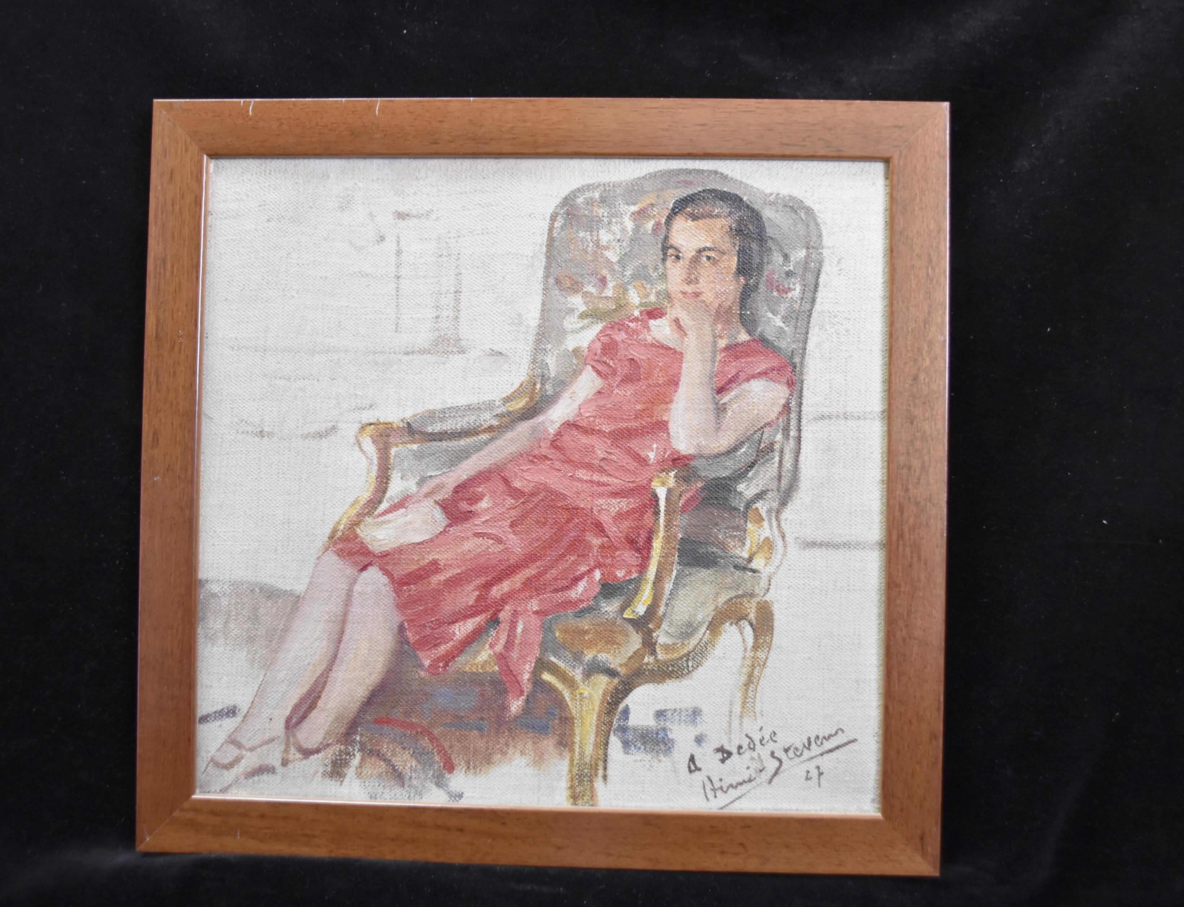 Aimé Stevens (1879-1951) Portrait d'une dame assise, 1927 huile sur toile signée 4