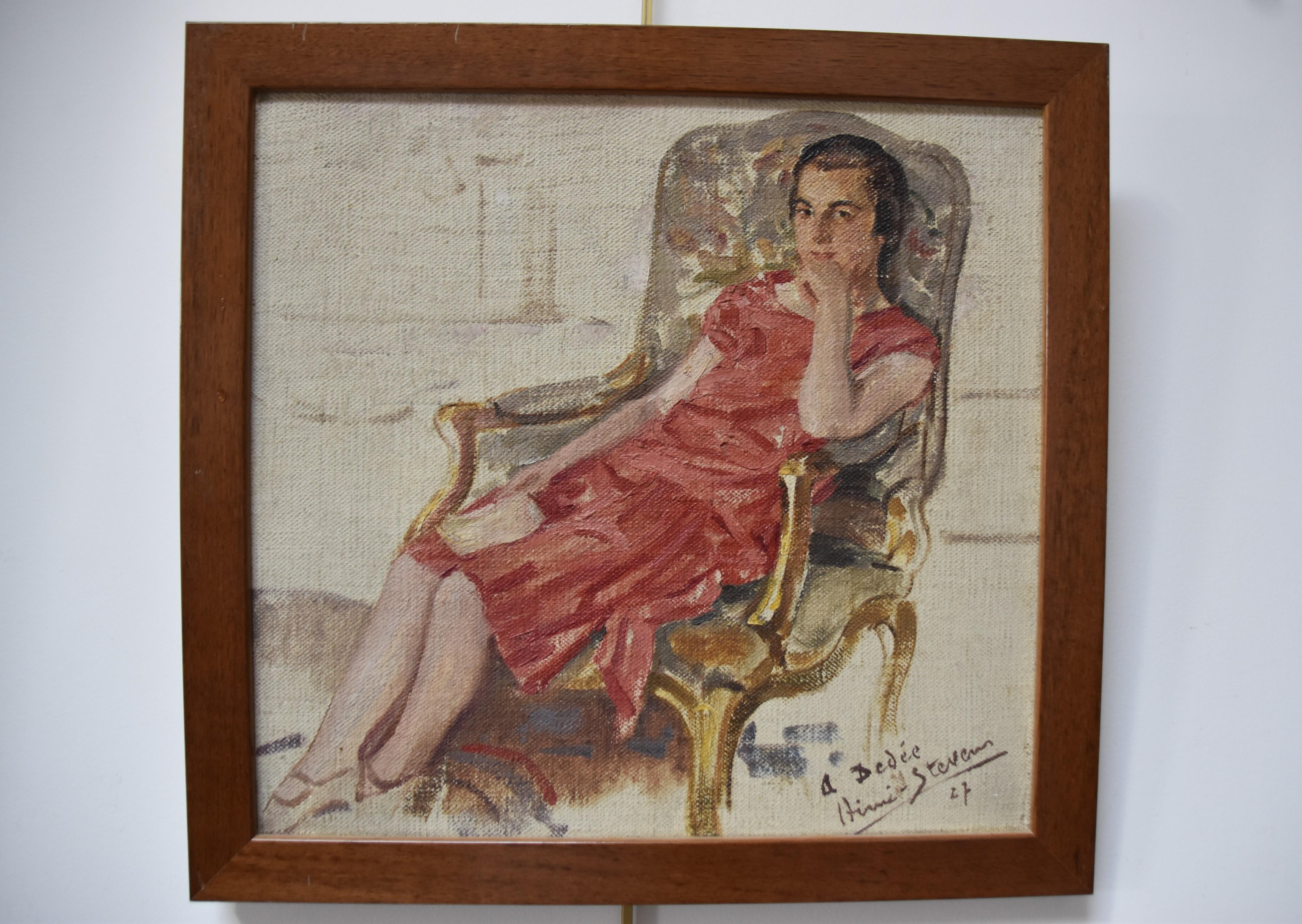Aimé Stevens (1879-1951) Portrait d'une dame assise, 1927 huile sur toile signée 5