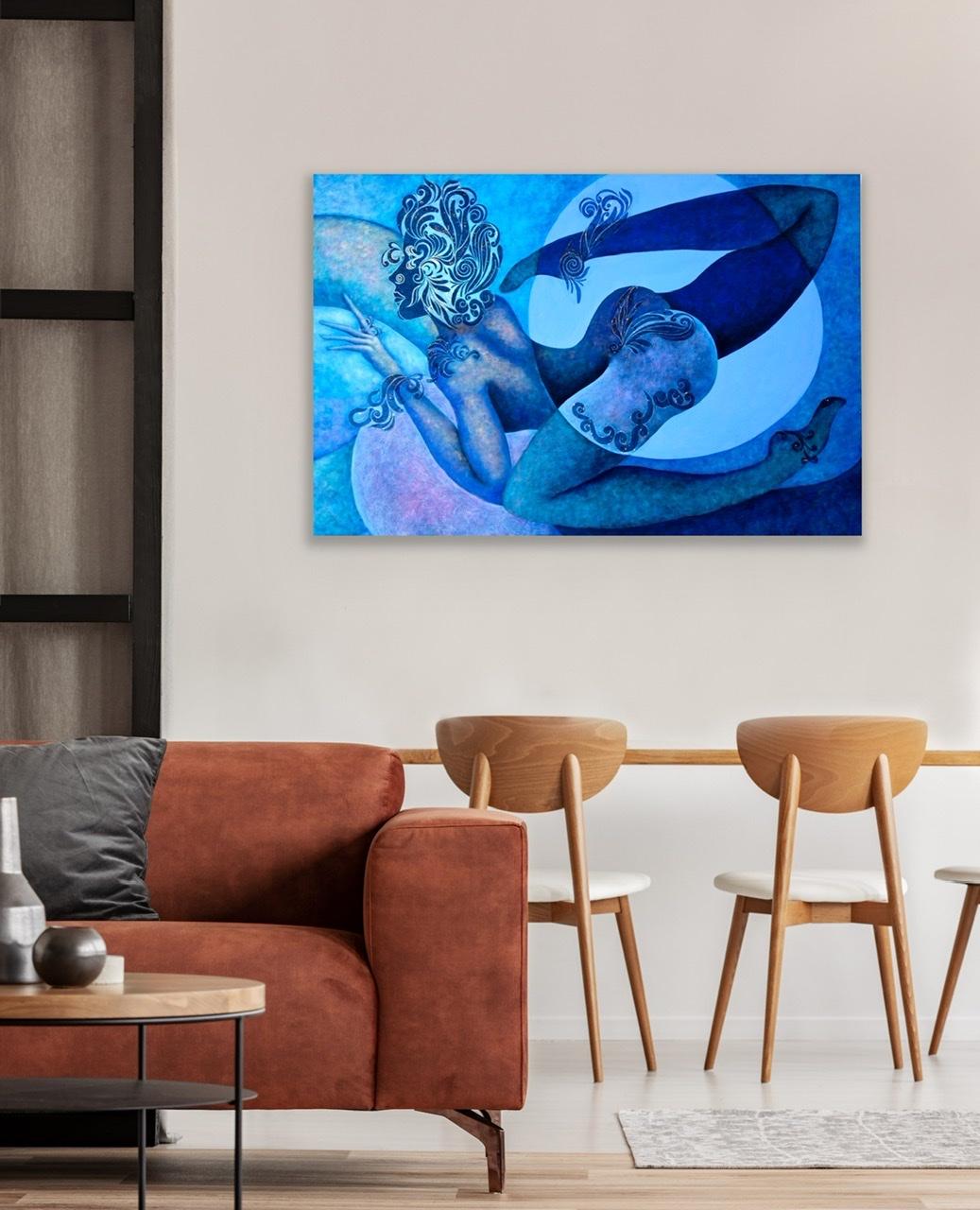 Bleu Conversation 2 - Blue Nude Painting by Aima Saint Hunon