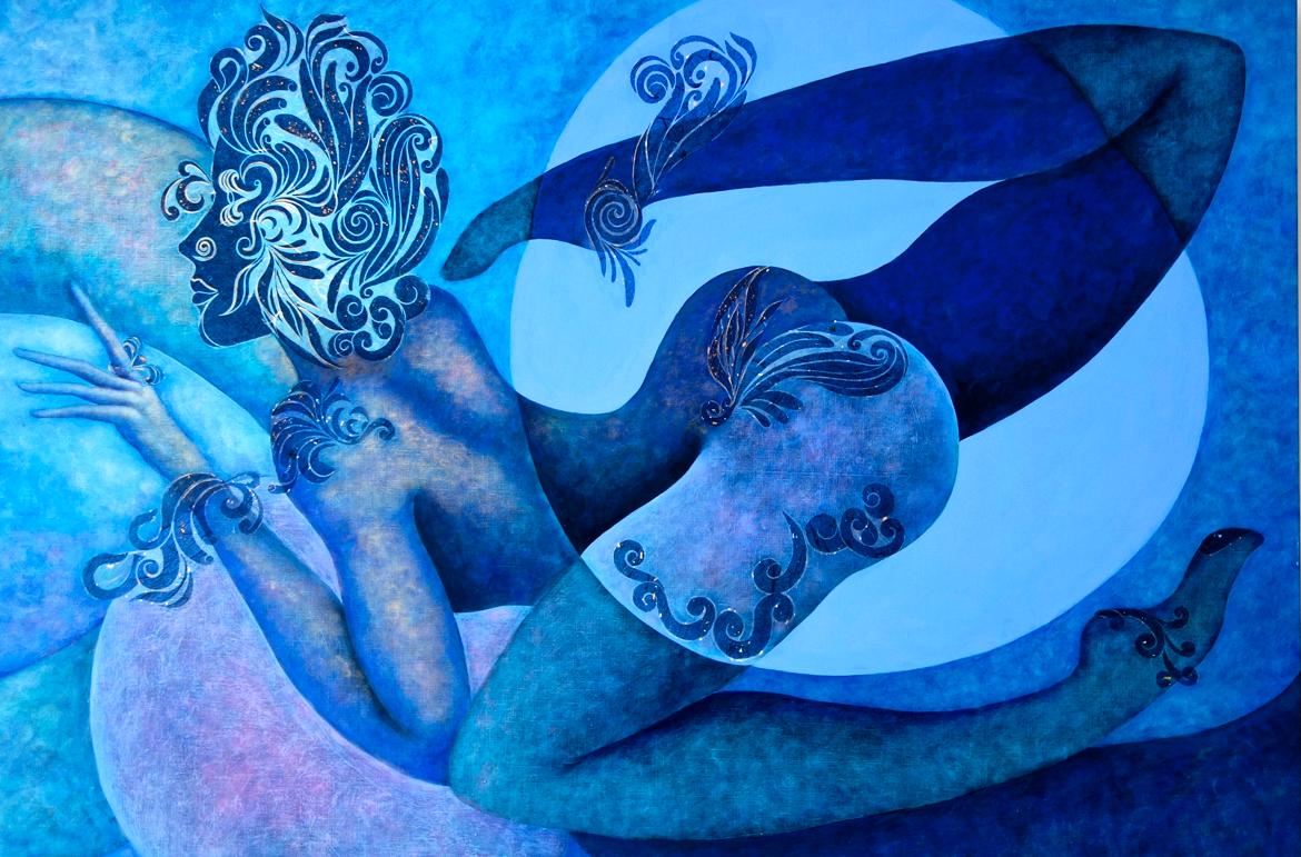 Aima Saint Hunon Nude Painting - Bleu Conversation 2
