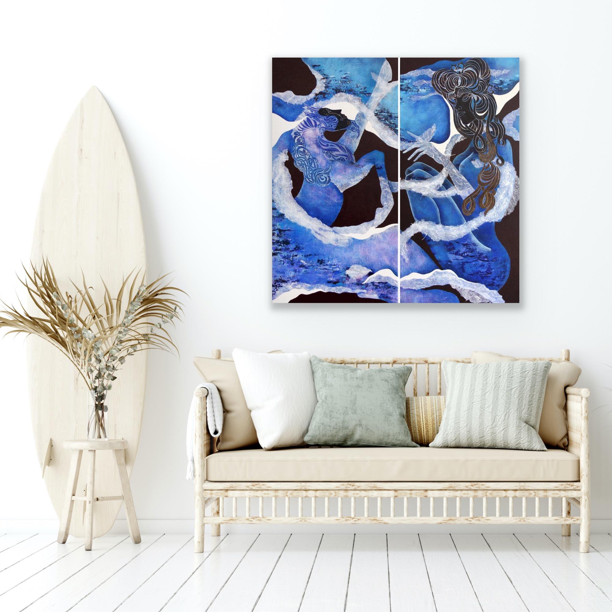 Blue Dream - Painting by Aima Saint Hunon