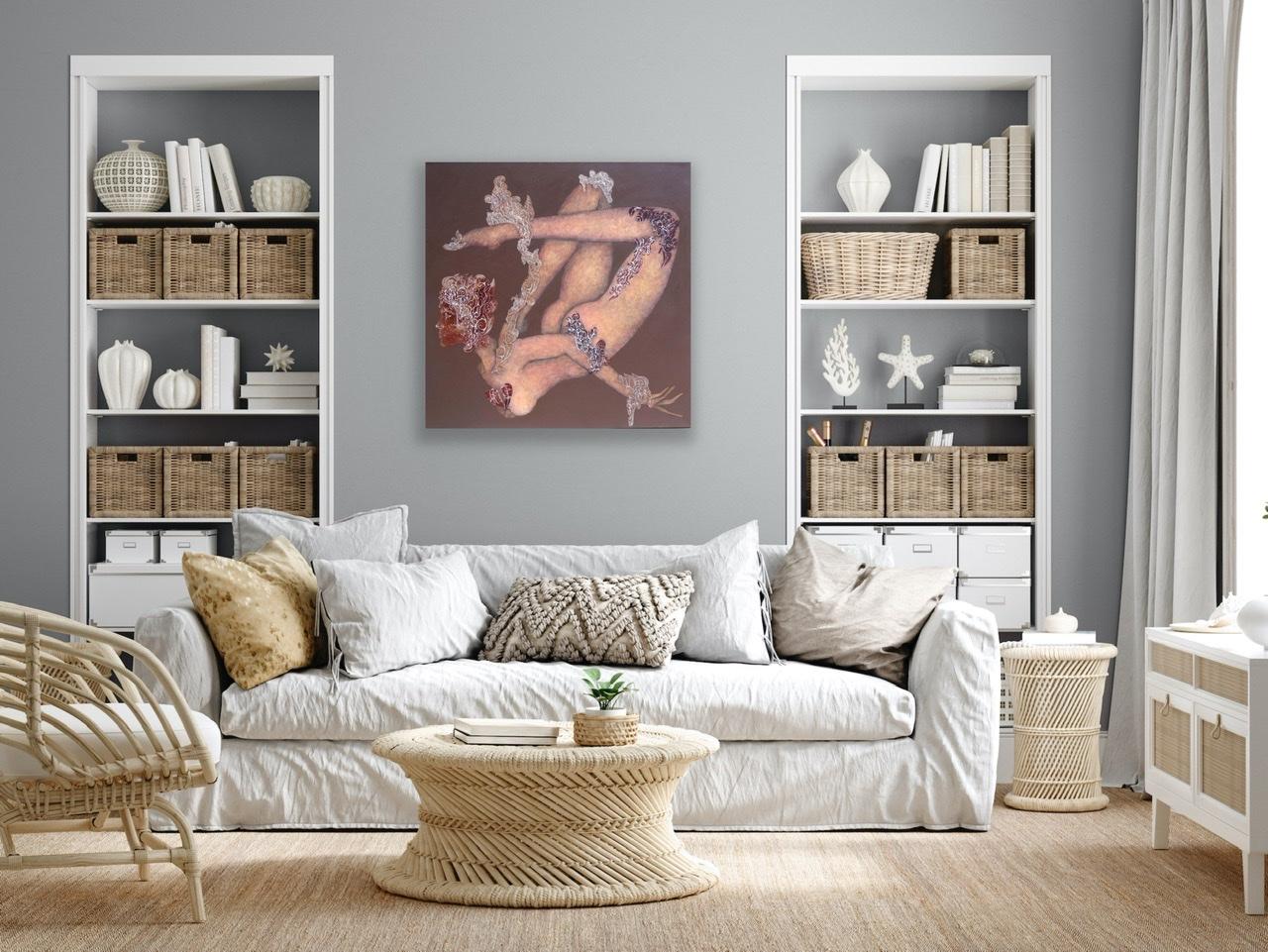 Pendragone - Brown Nude Painting by Aima Saint Hunon