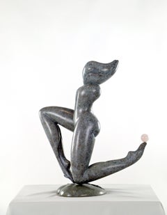 Original bronze sculpture, nude, woman on her knees, semi precious stone