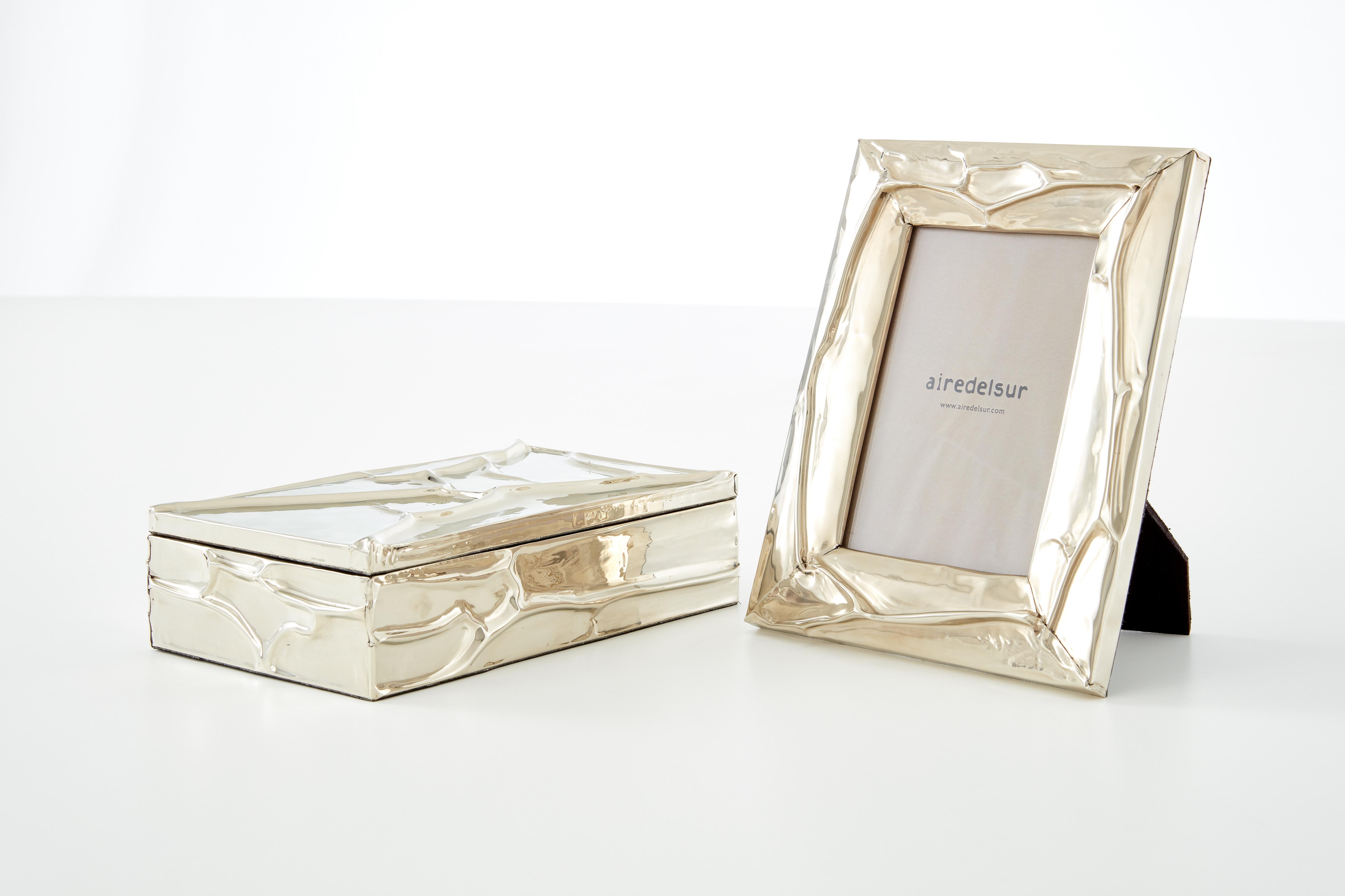 Metal AIMARA Large Alpaca Silver Box For Sale