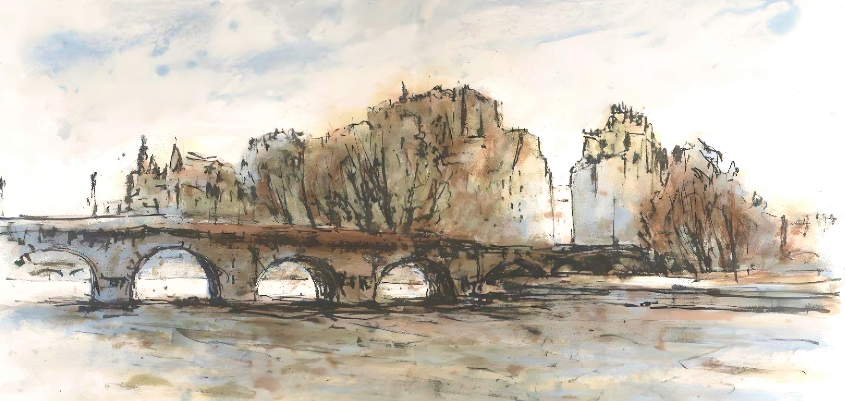 Steinlen, Le Pont-Neuf, Au Temps de Paris Seine (after) - Print by Aimé Daniel Steinlen
