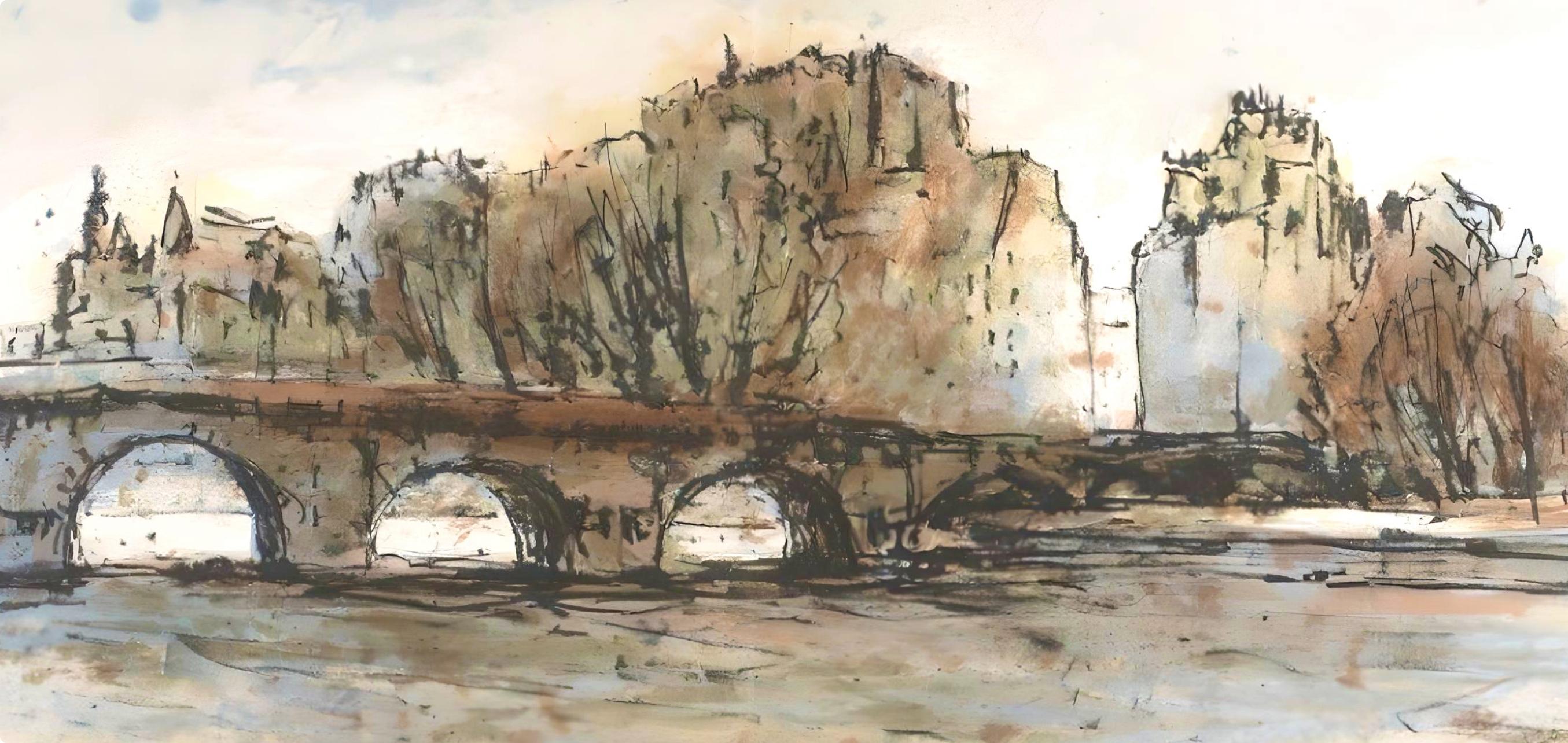 Steinlen, Le Pont-Neuf, Au Temps de Paris Seine (after) - Modern Print by Aimé Daniel Steinlen