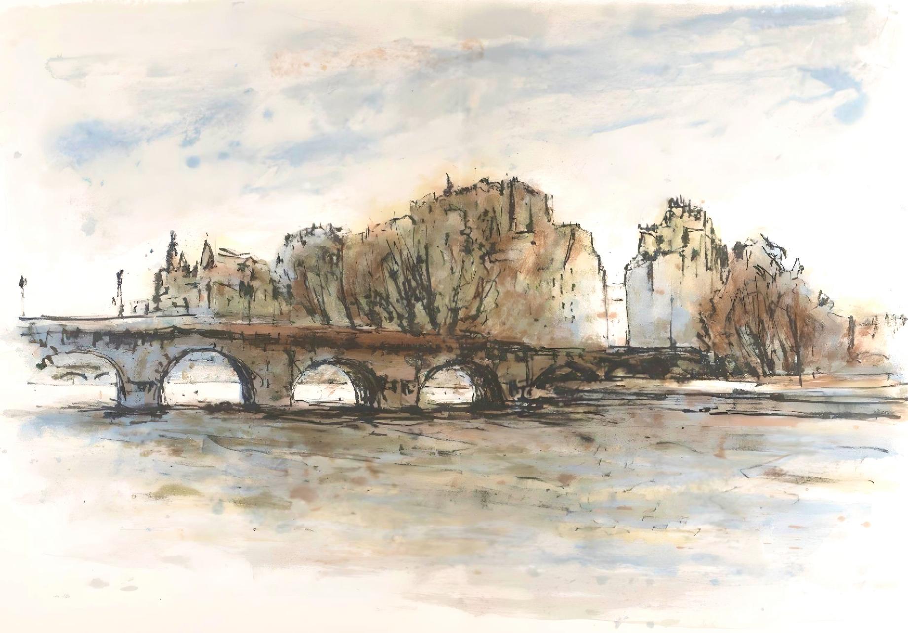 Aimé Daniel Steinlen Landscape Print - Steinlen, Le Pont-Neuf, Au Temps de Paris Seine (after)