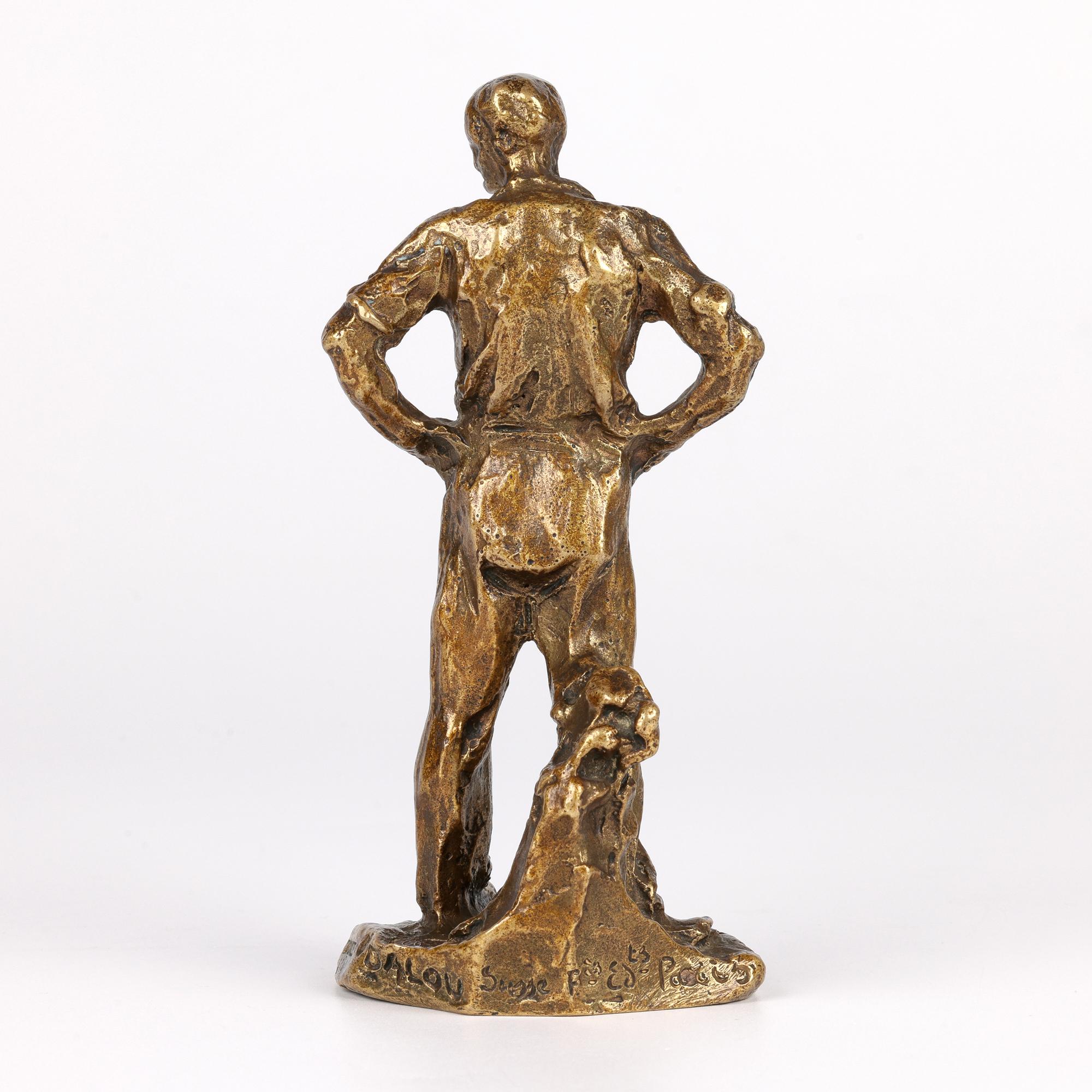 Aime Jules Dalou French Gilt Bronze Figure of a Resting Worker For Sale 7