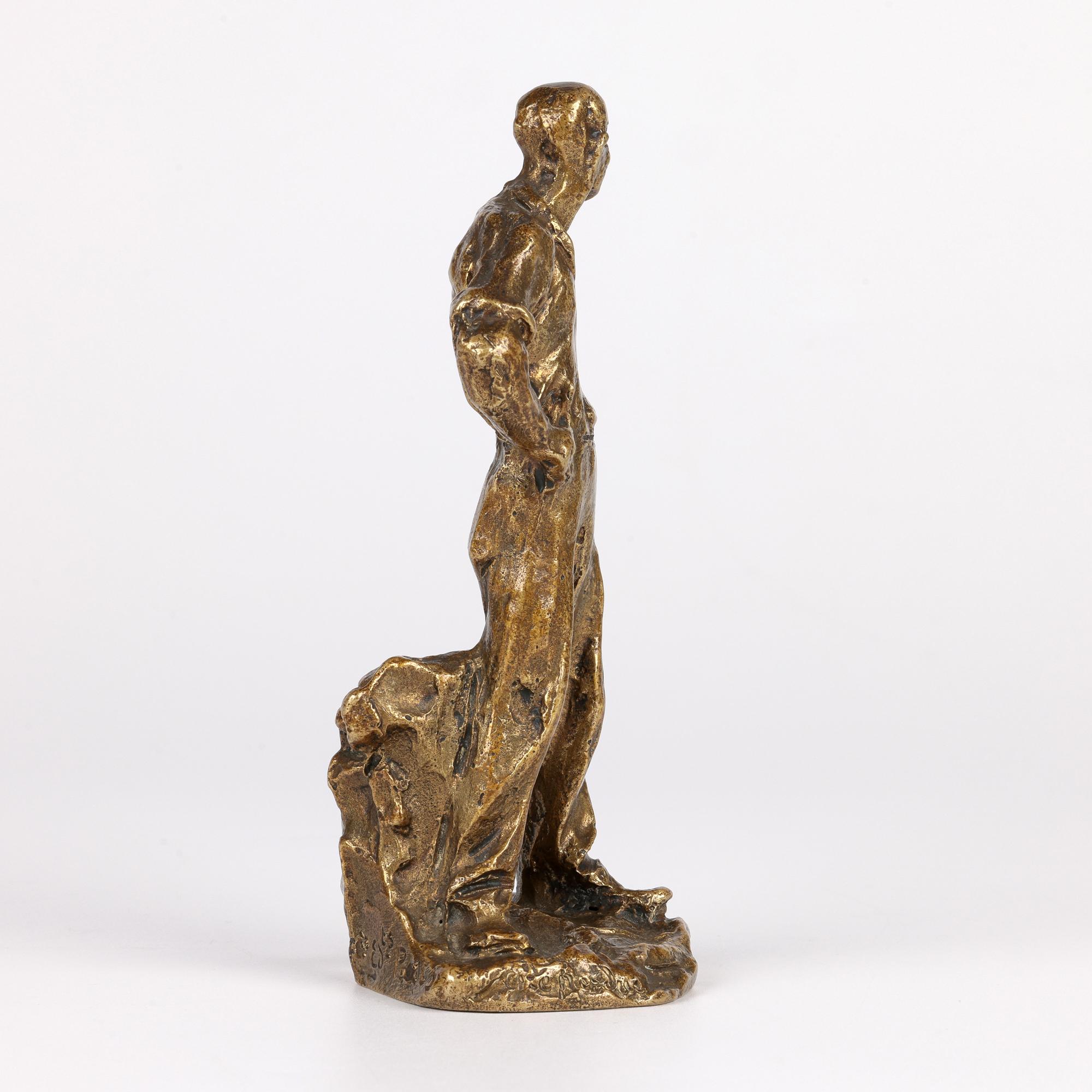 Aime Jules Dalou French Gilt Bronze Figure of a Resting Worker For Sale 9