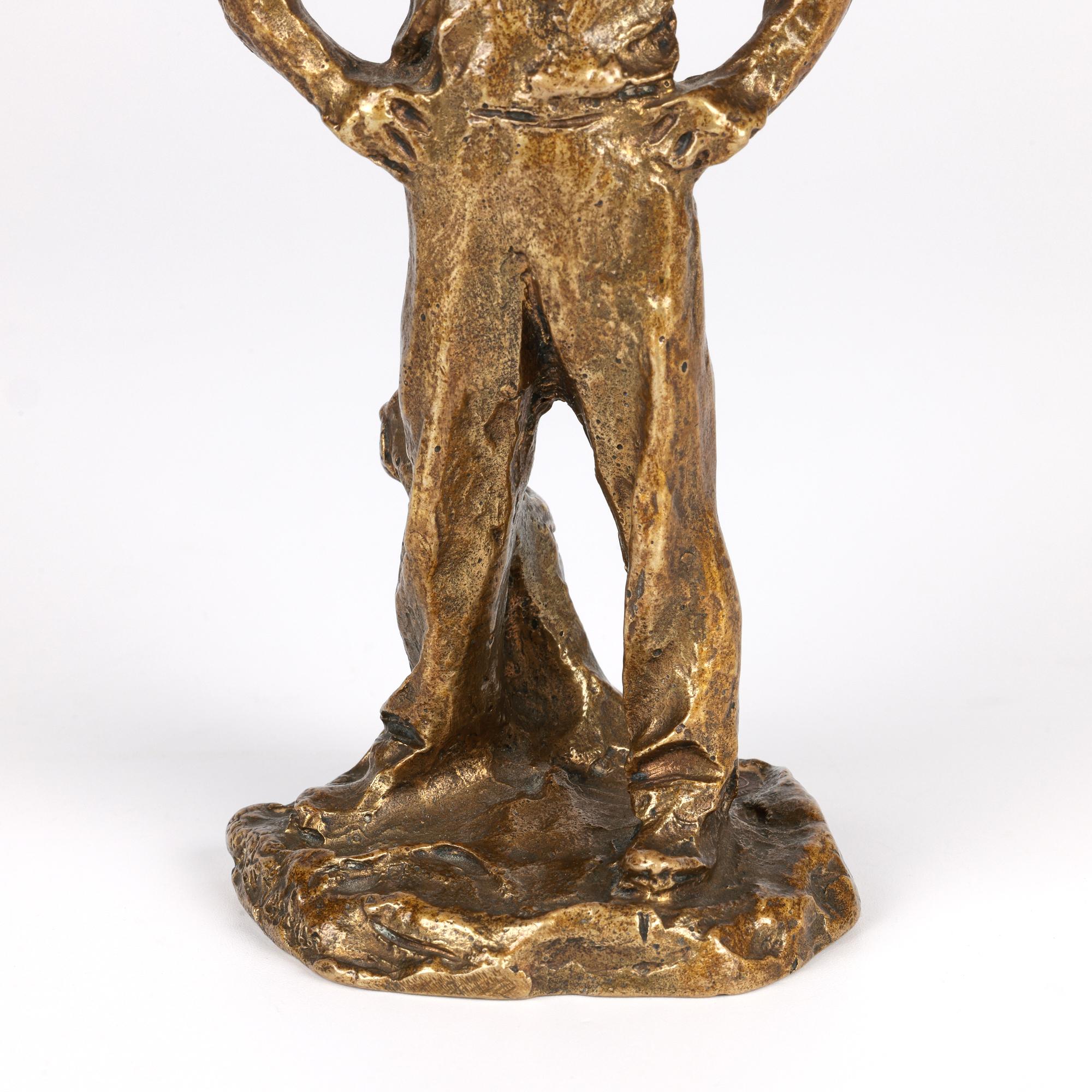 Aesthetic Movement Aime Jules Dalou French Gilt Bronze Figure of a Resting Worker For Sale