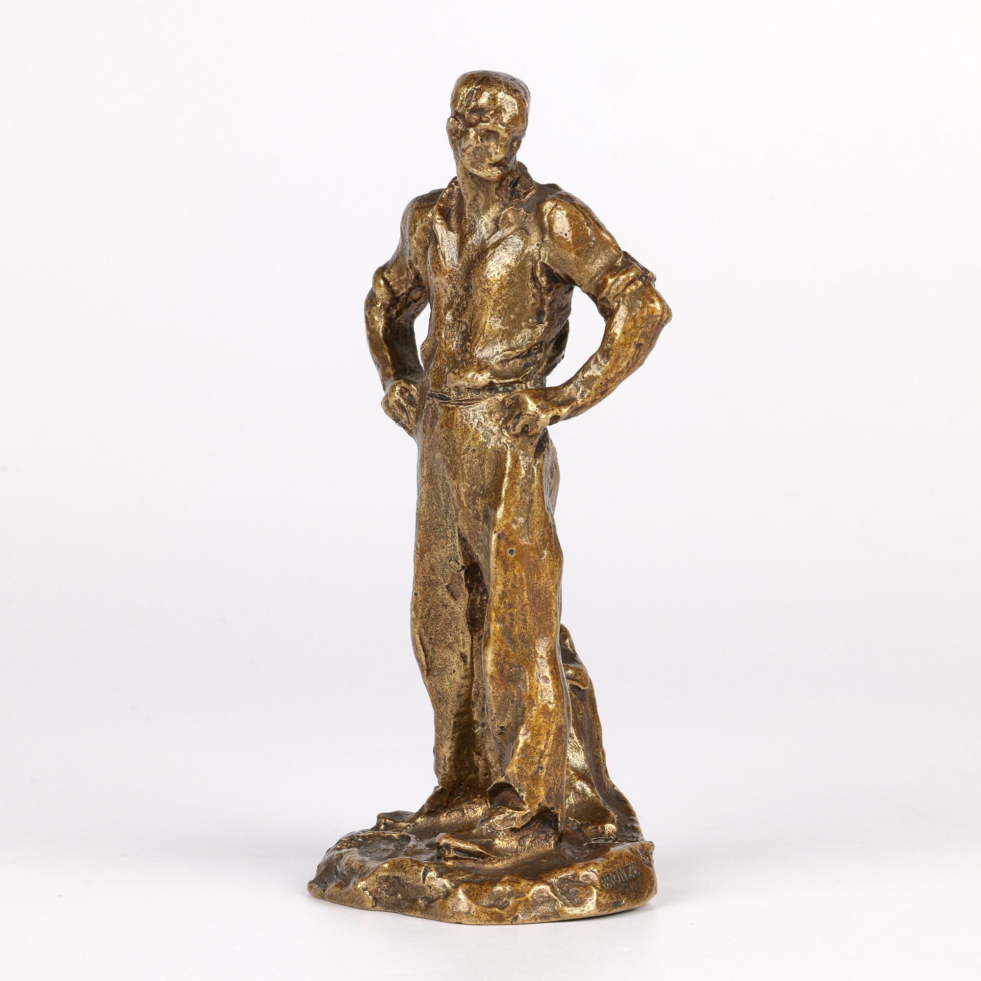 Aime Jules Dalou French Gilt Bronze Figure of a Resting Worker For Sale 2