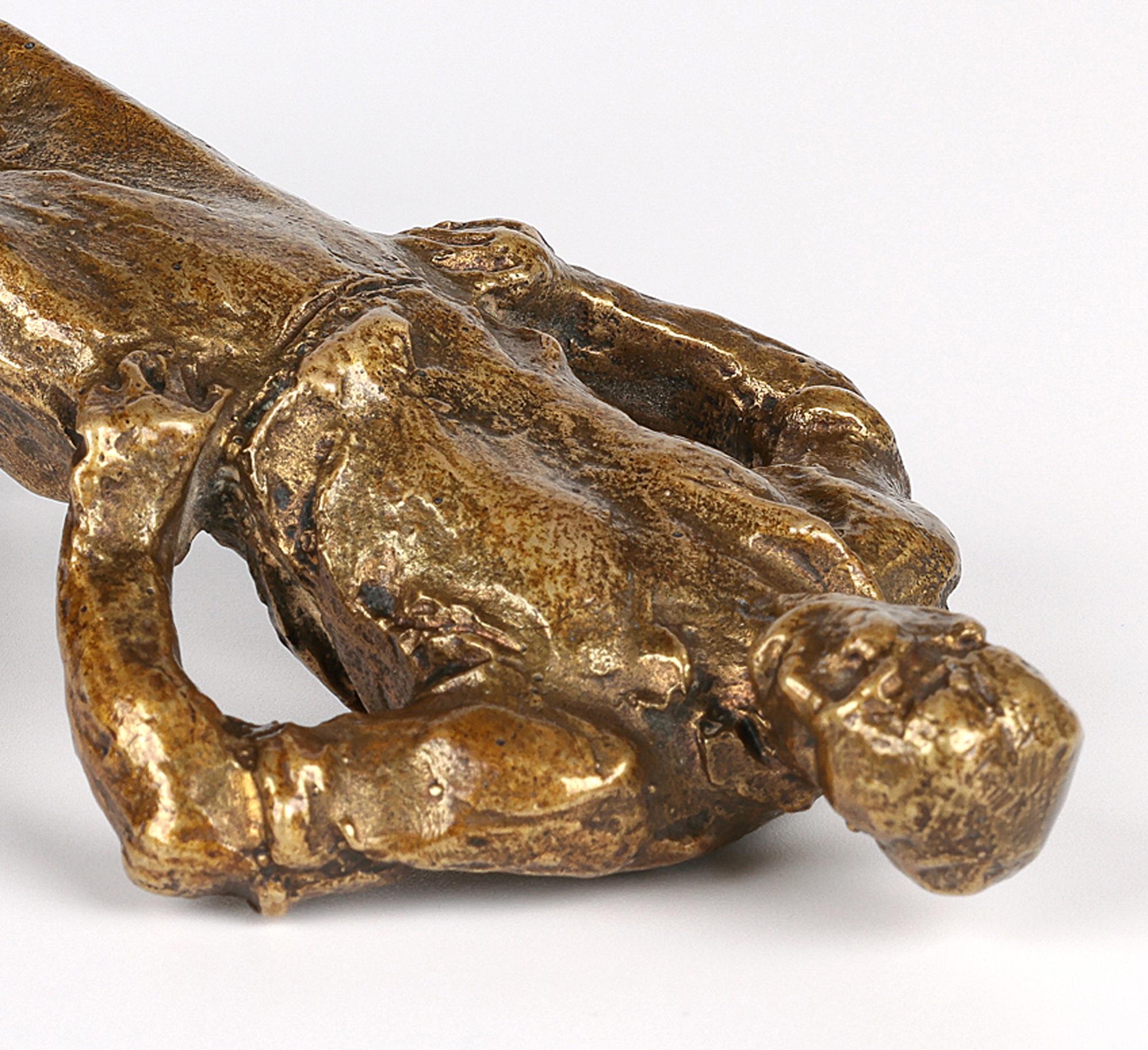 Aime Jules Dalou French Gilt Bronze Figure of a Resting Worker For Sale 3