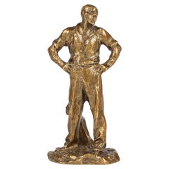 Aime Jules Dalou Figura francesa de bronce dorado de un obrero descansando