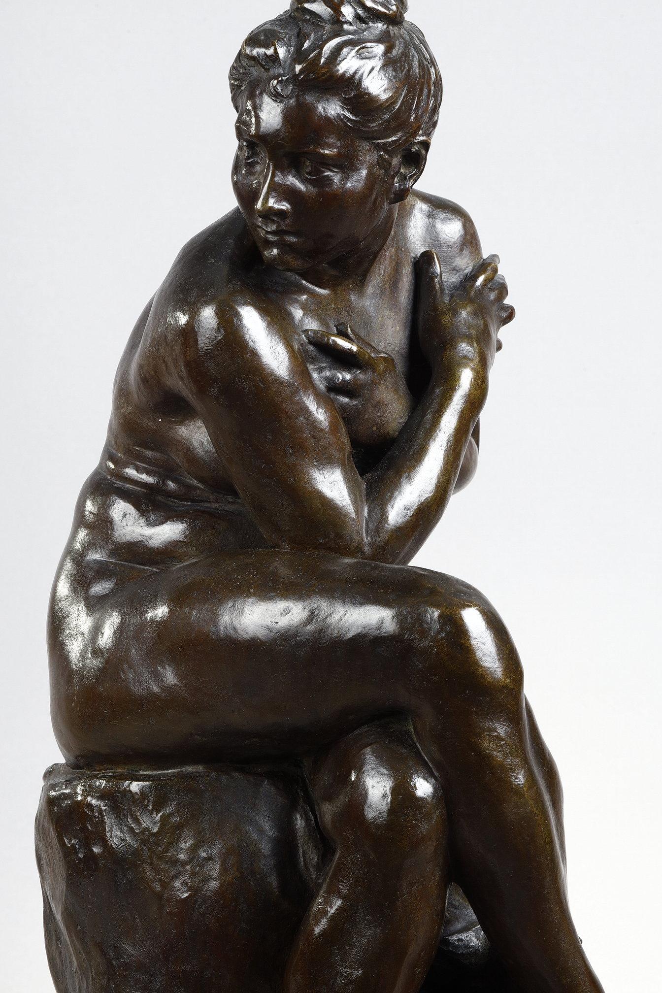 Bathing woman surprised - Sculpture di Aimé-Jules Dalou