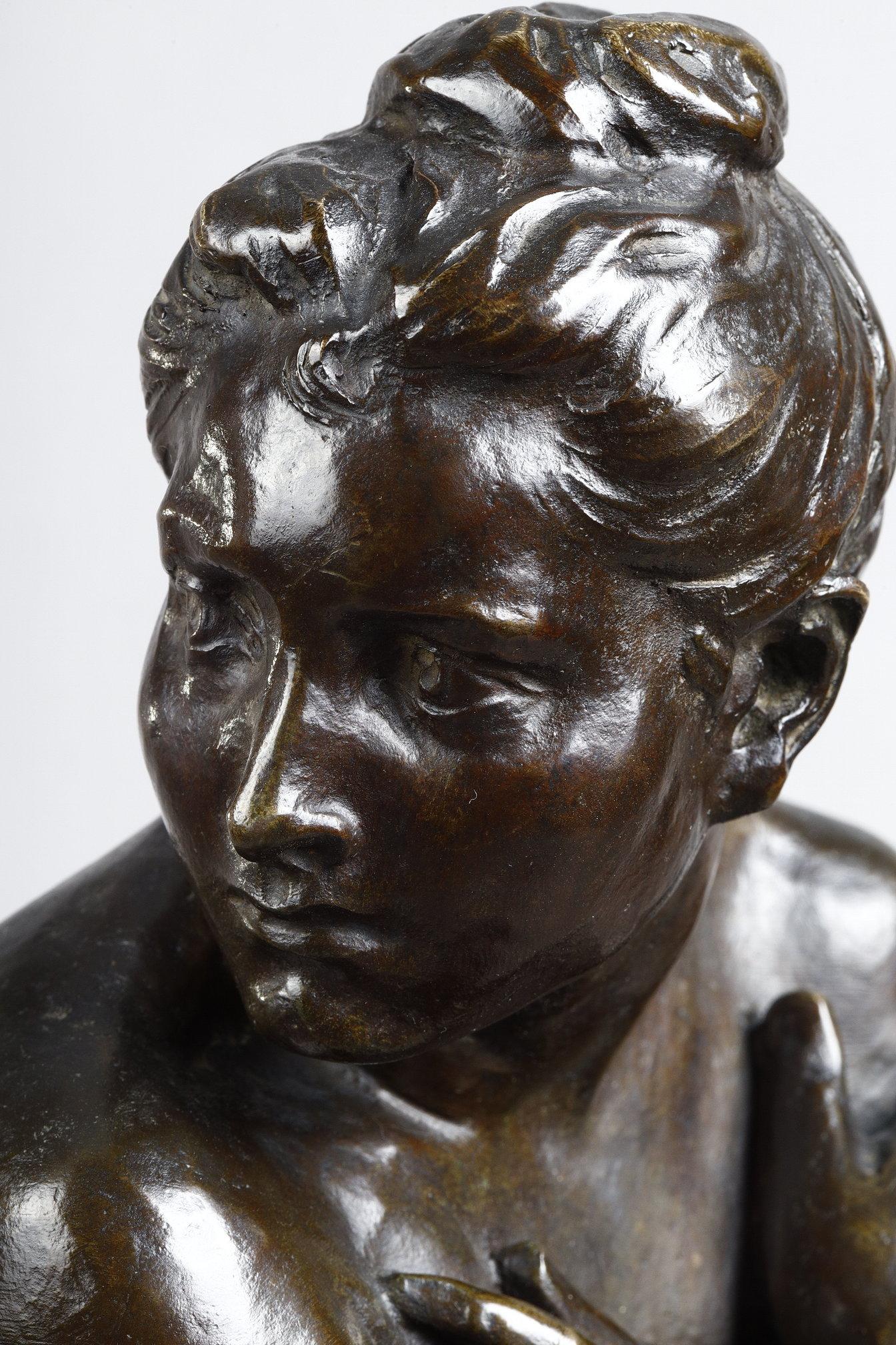 Bathing woman surprised
by Aimé-Jules DALOU (1838-1902)
 
A bronze sculpture with a nuanced dark brown patina
Signed to the rear 