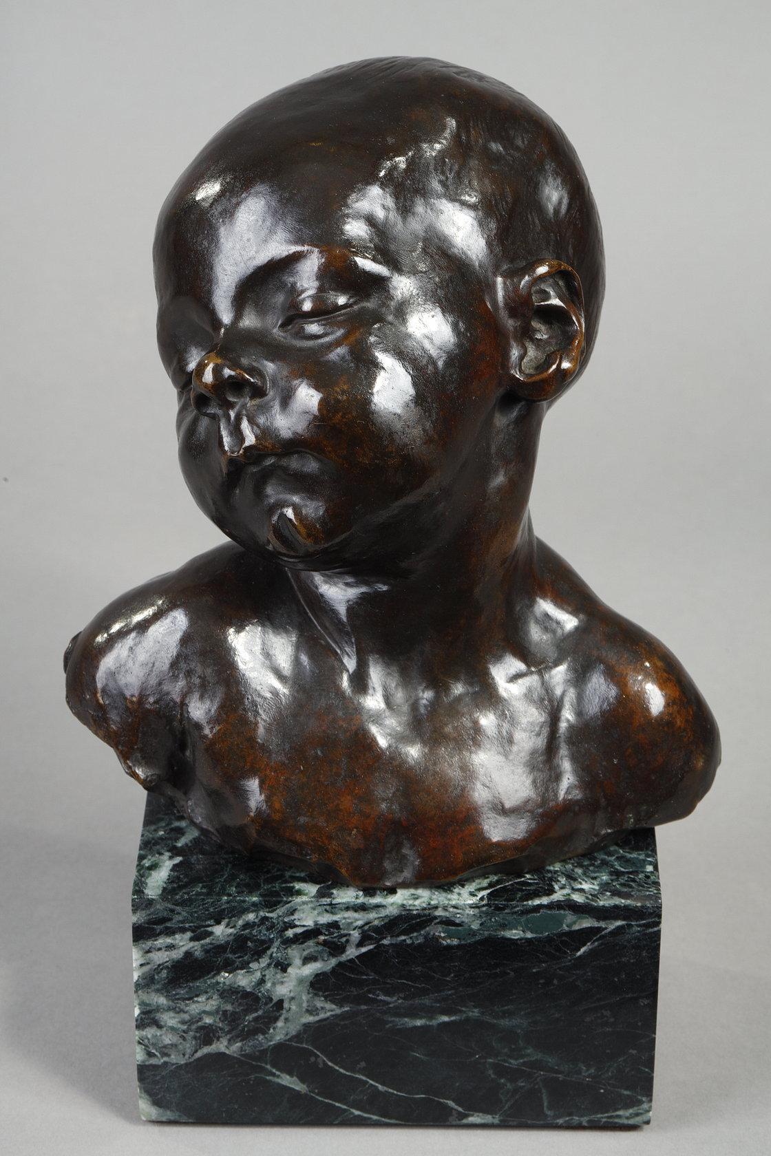 Busto di un bambino che dorme - Sculpture di Aimé-Jules Dalou